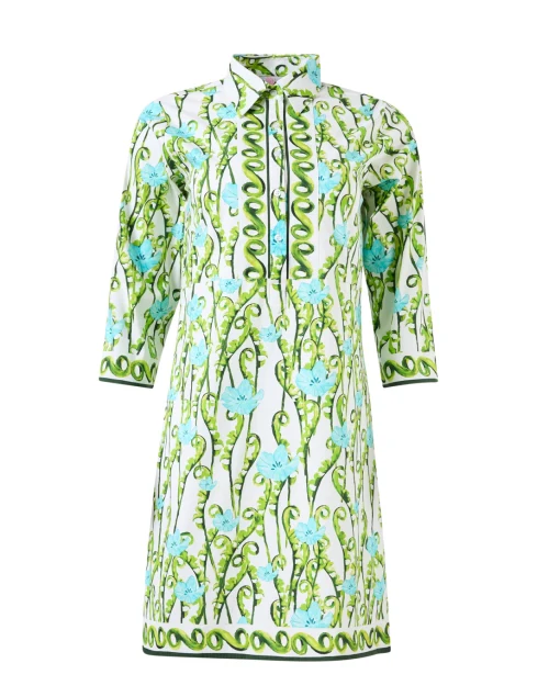 Blue and Green Floral Shirt Dress