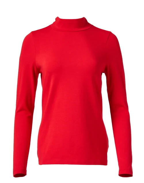 Red Pima Cotton Mock Neck Top