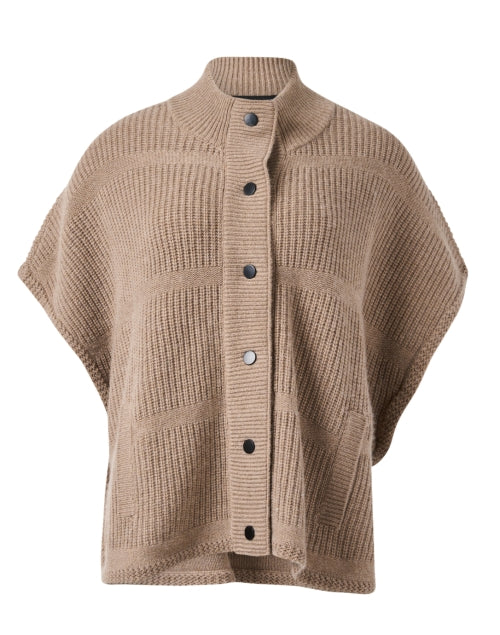 Taupe Wool Cashmere Poncho Cardigan