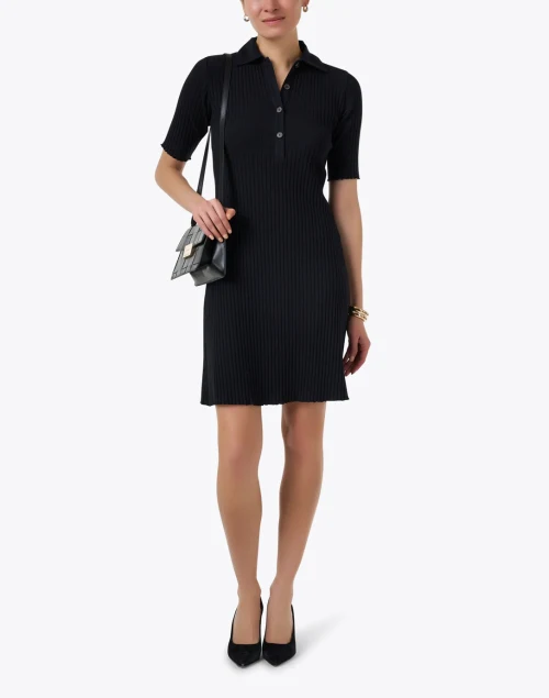Black Knit Polo Dress
