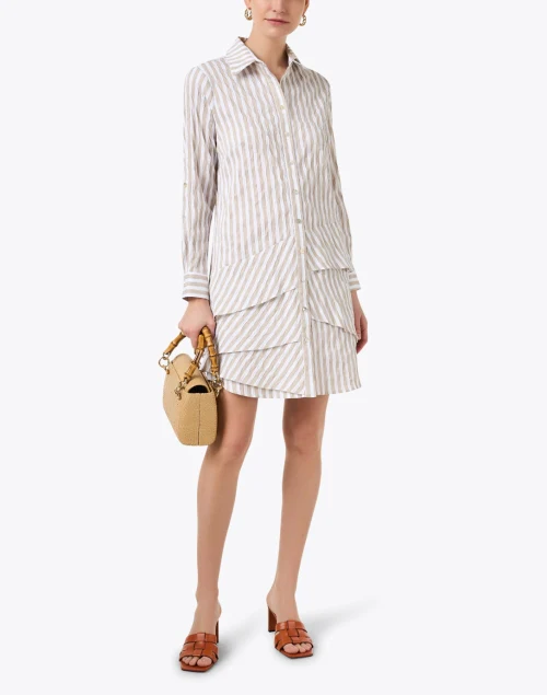 Beige and White Striped Cotton Shirt Dress