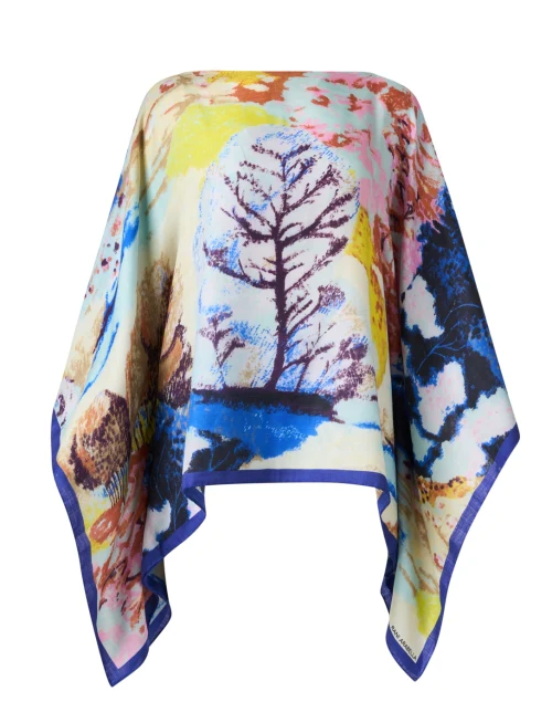 Multi Tree Print Cashmere Silk Poncho