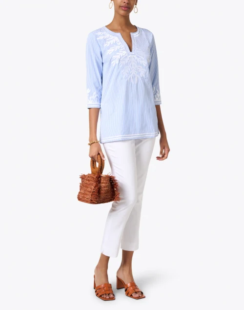 Blue Stripe Reef Embroidered Cotton Poplin Tunic