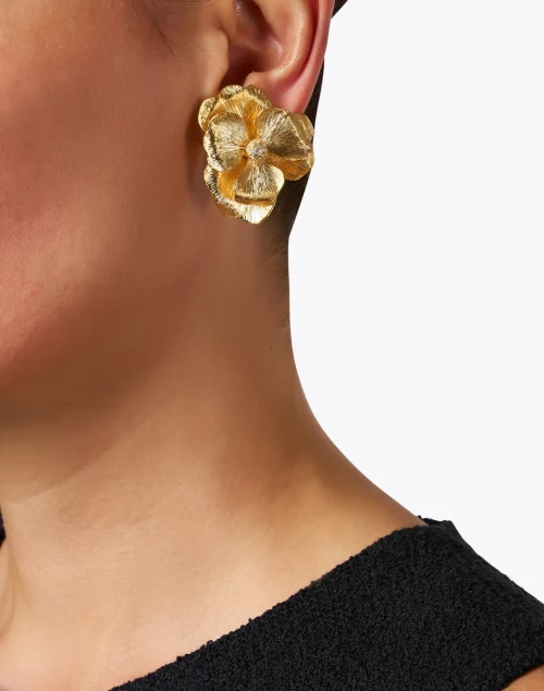 Gold Flower Clip Earrings