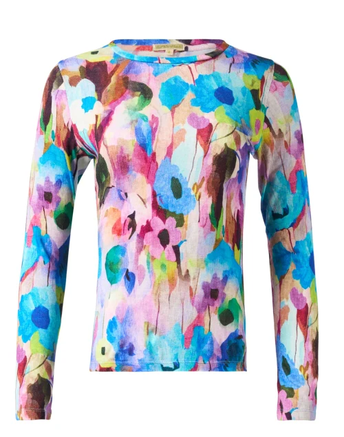 Blue Multi Abstract Print Cashmere Silk Sweater