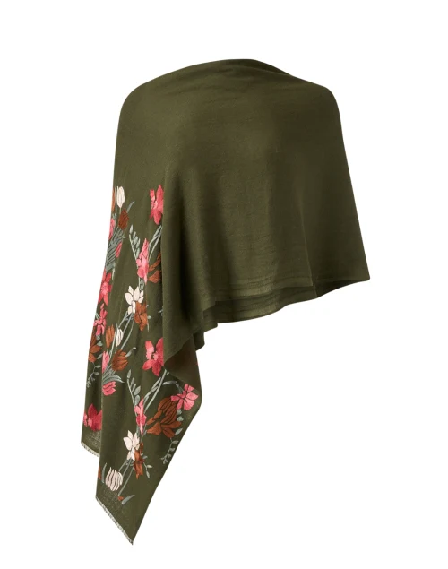 Olive Green Floral Embroidered Scarf