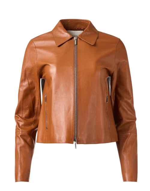 Copper Brown Leather Zip Jacket