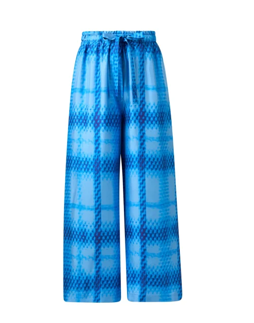 Capri Blue Plaid Wide Leg Silk Pant