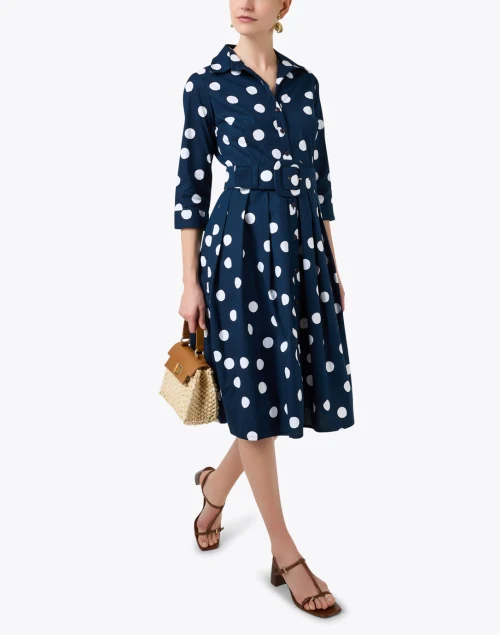 Audrey Navy Polka Dot Cotton Stretch Dress