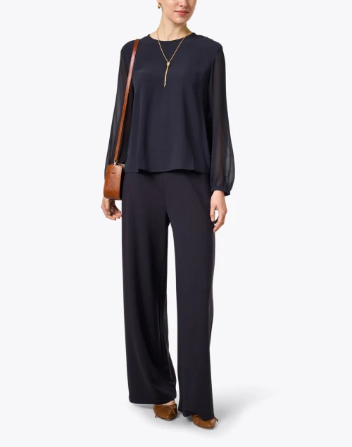 Navy Ponte Wide Leg Pant