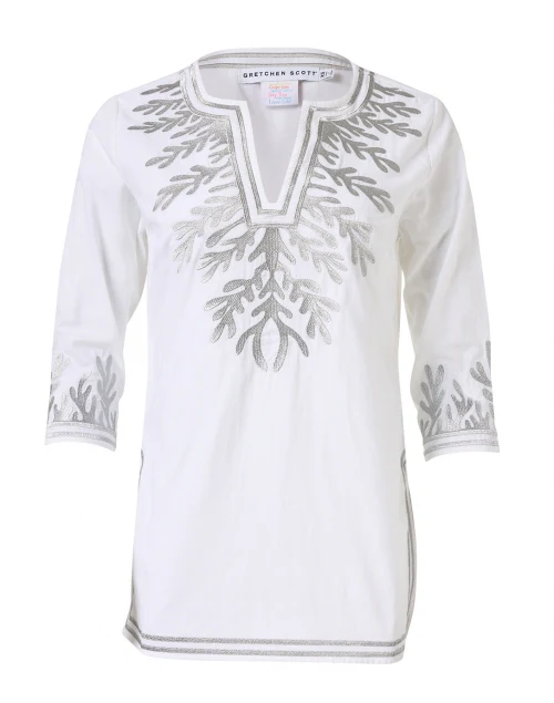 White and Silver Metallic Reef Cotton Poplin Tunic