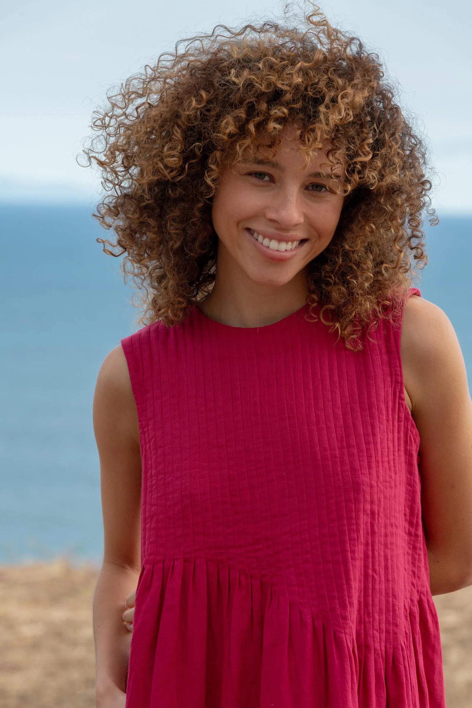 Fuchsia Pink Pleated Dress