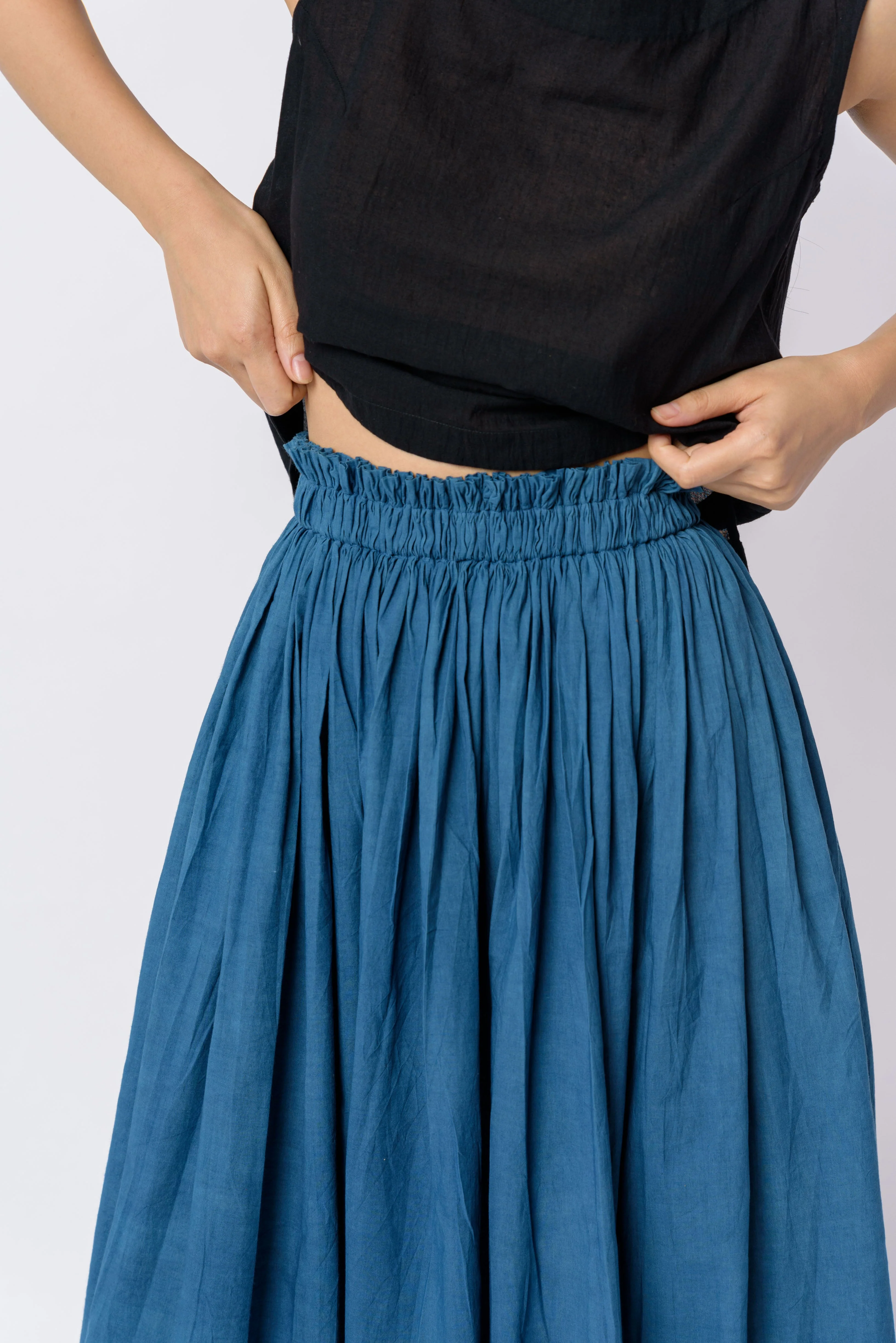 Indigo pleated skirt