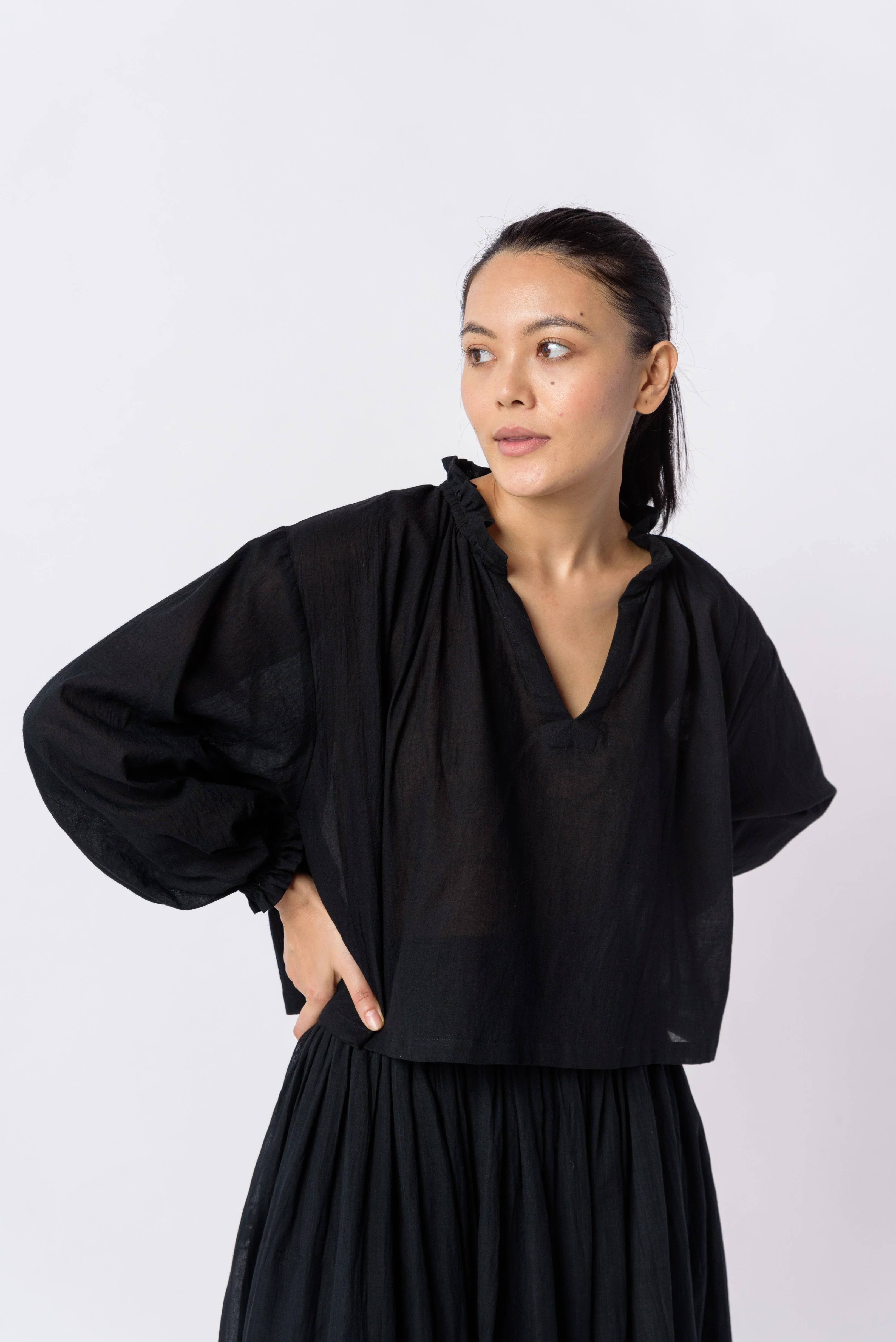 Black cotton flared top