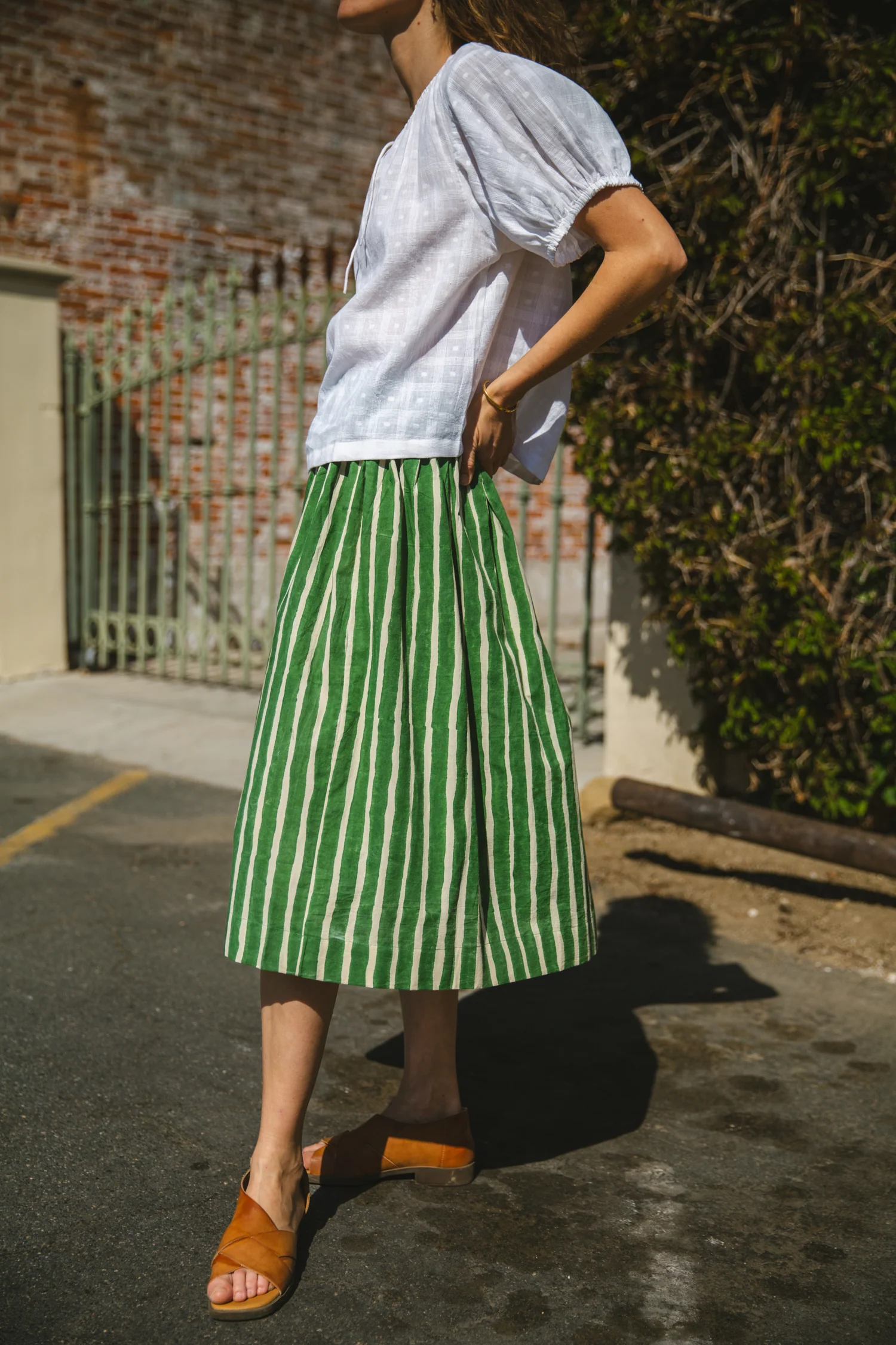 Hudson Green Striped Skirt