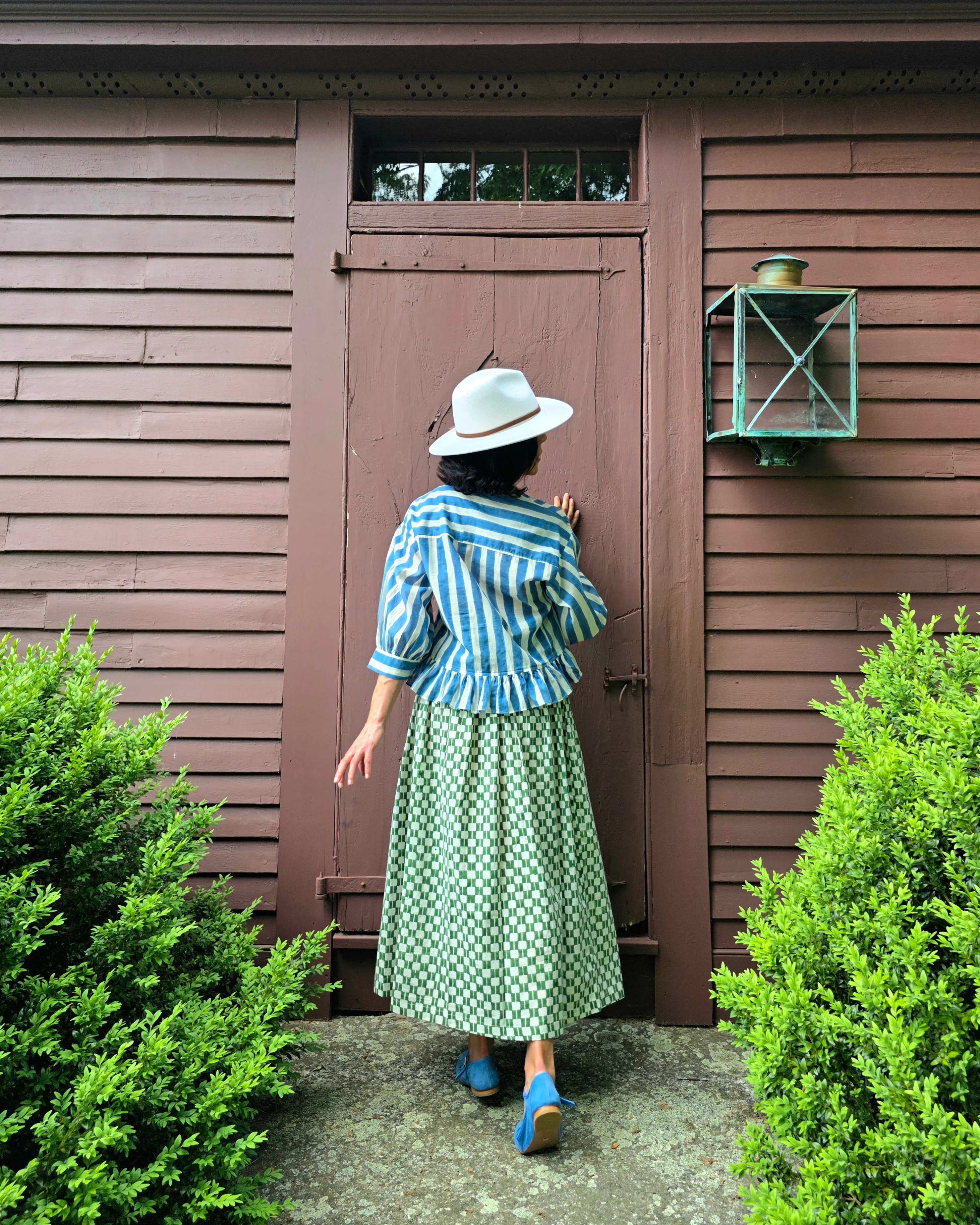 Green Blocks Smocked Skirt