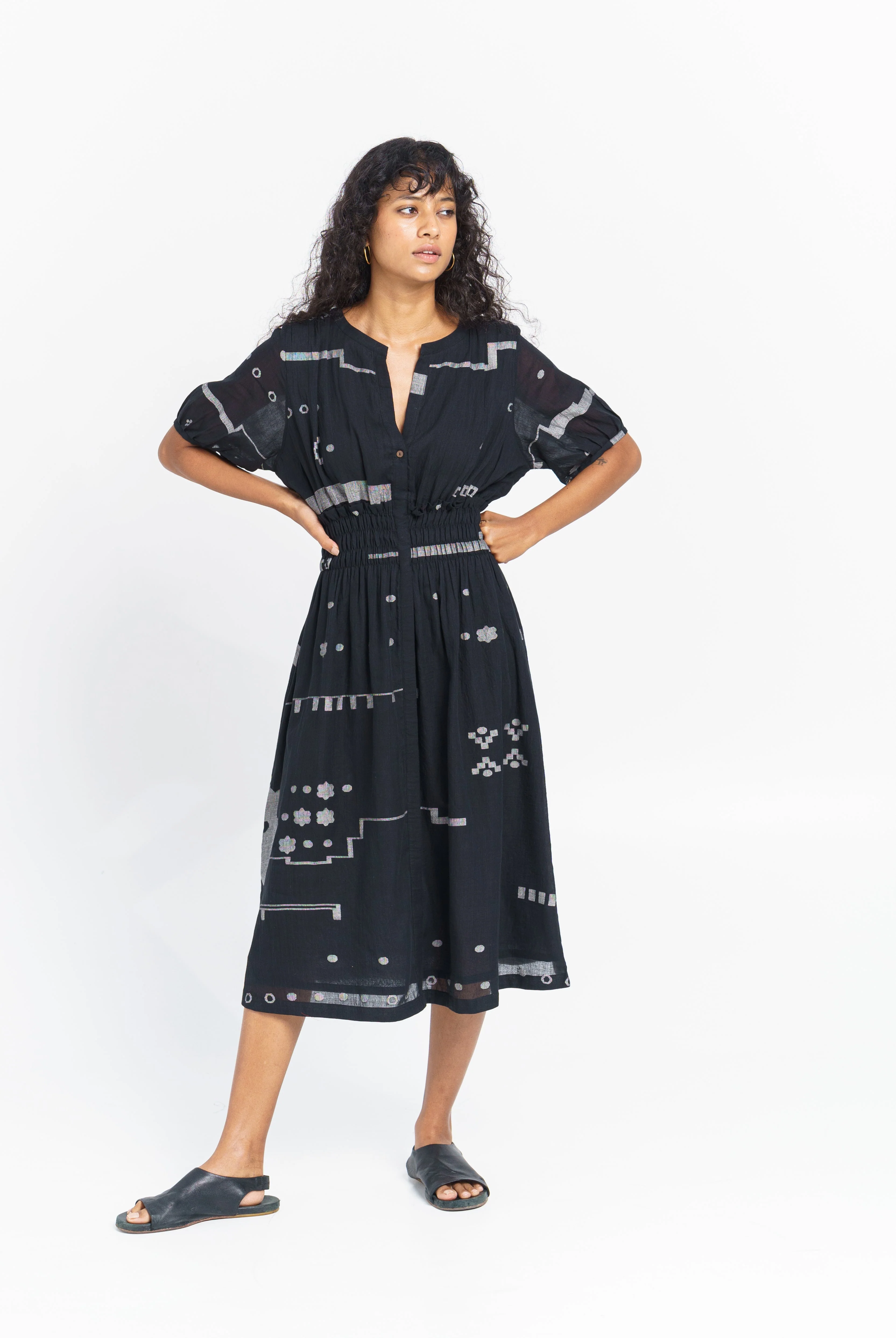 Elasticated waist midi dress