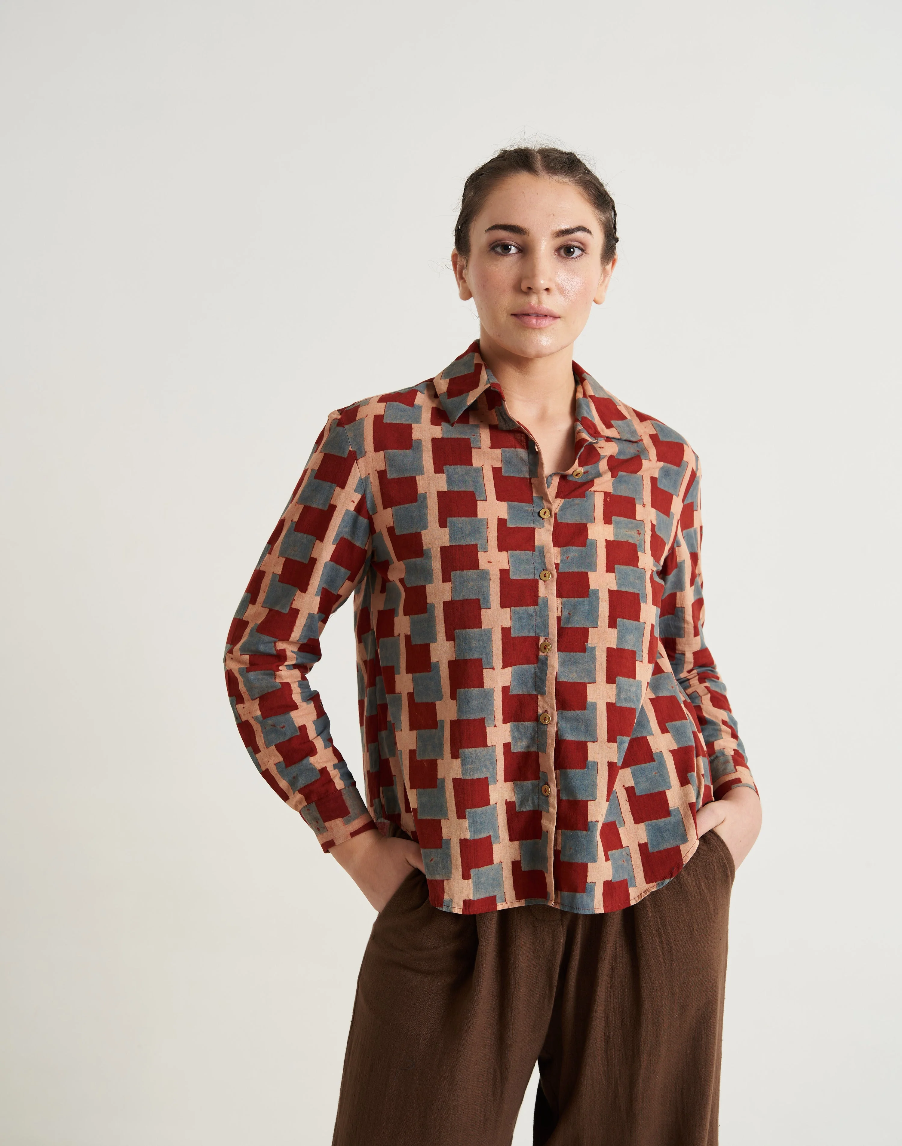 Block printed relaxed fit shirt