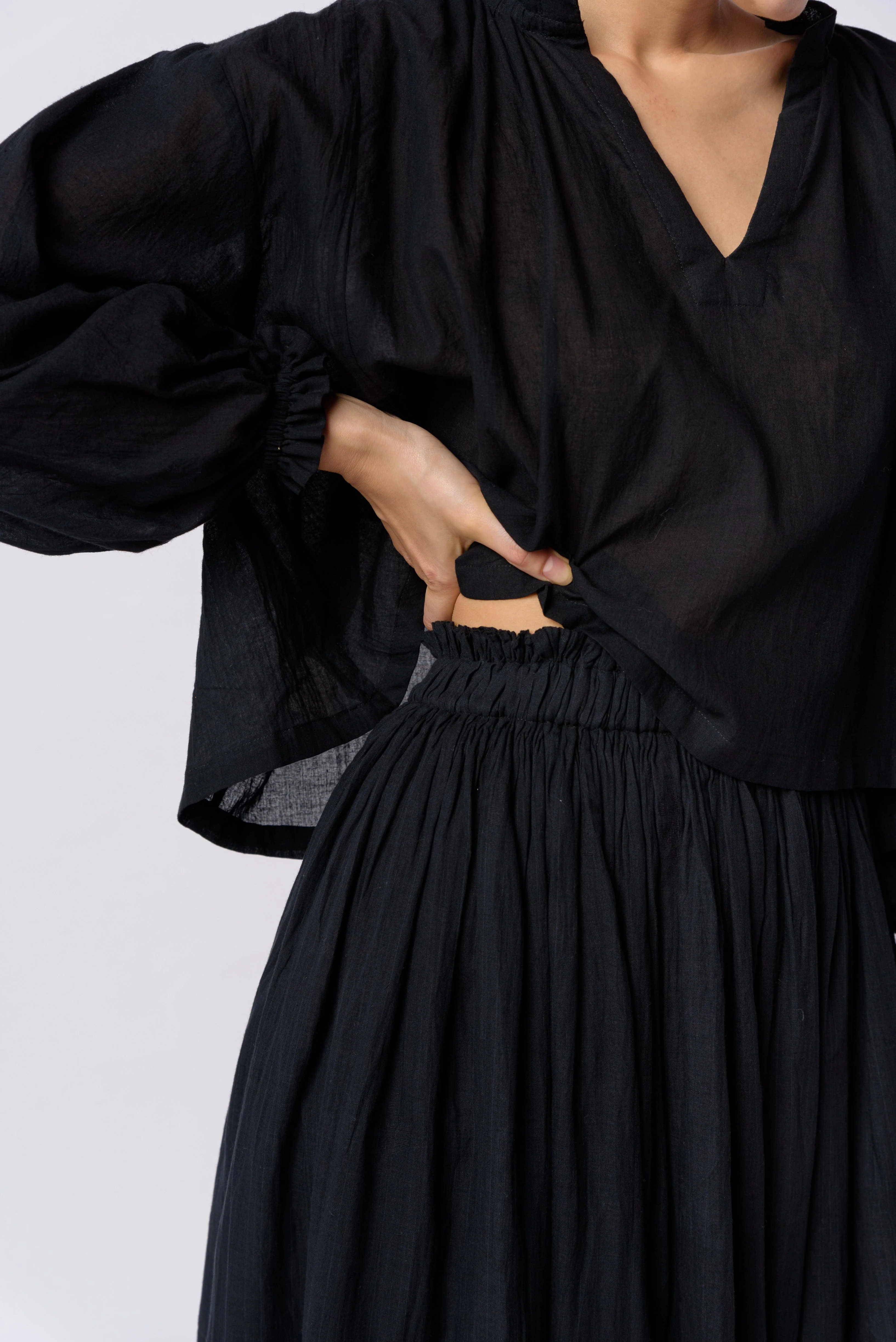 Black cotton flared top