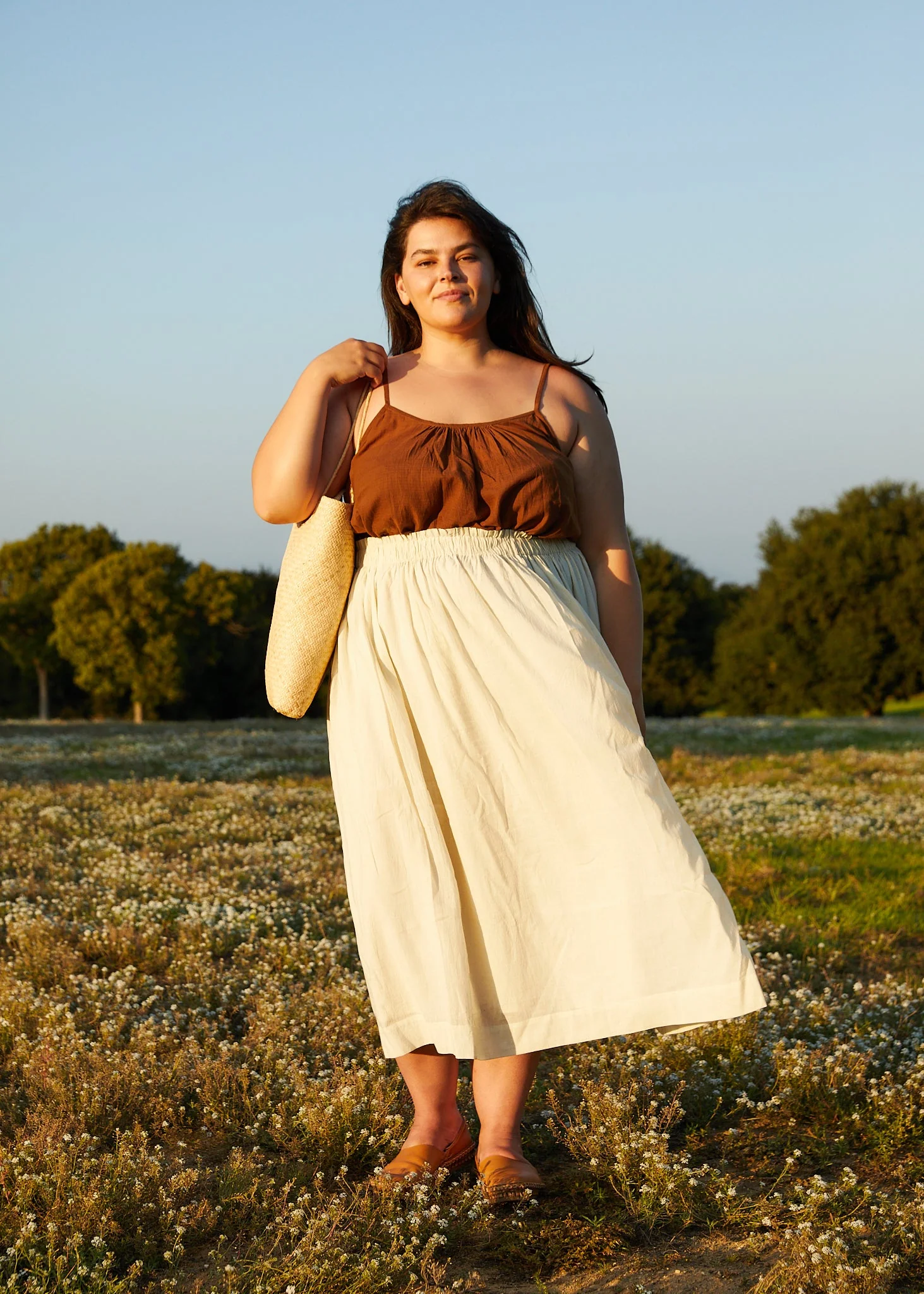 Off white cotton pleated Extended skirt