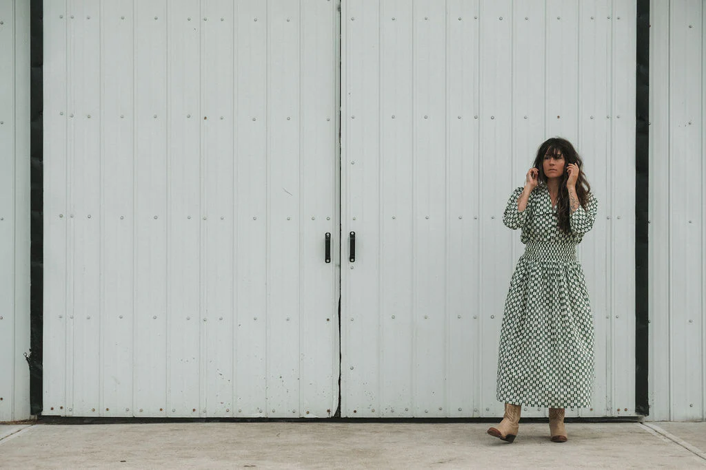 Green Blocks Smocked Skirt