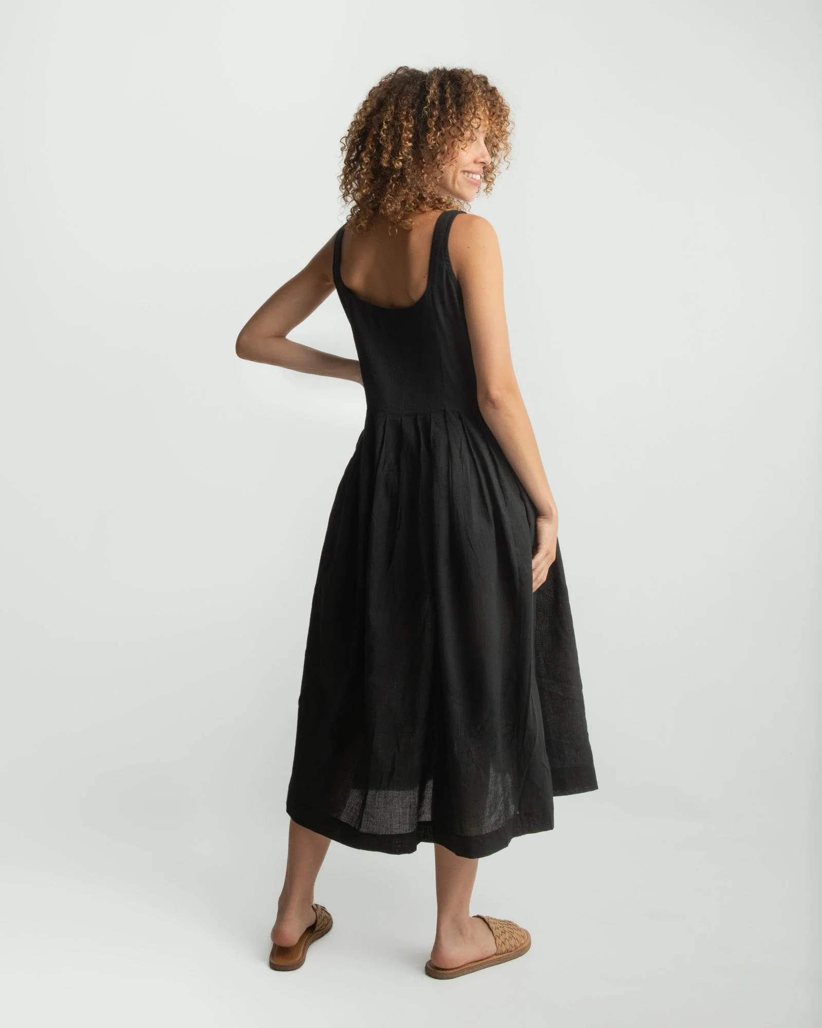 Black Cascade Midi Dress