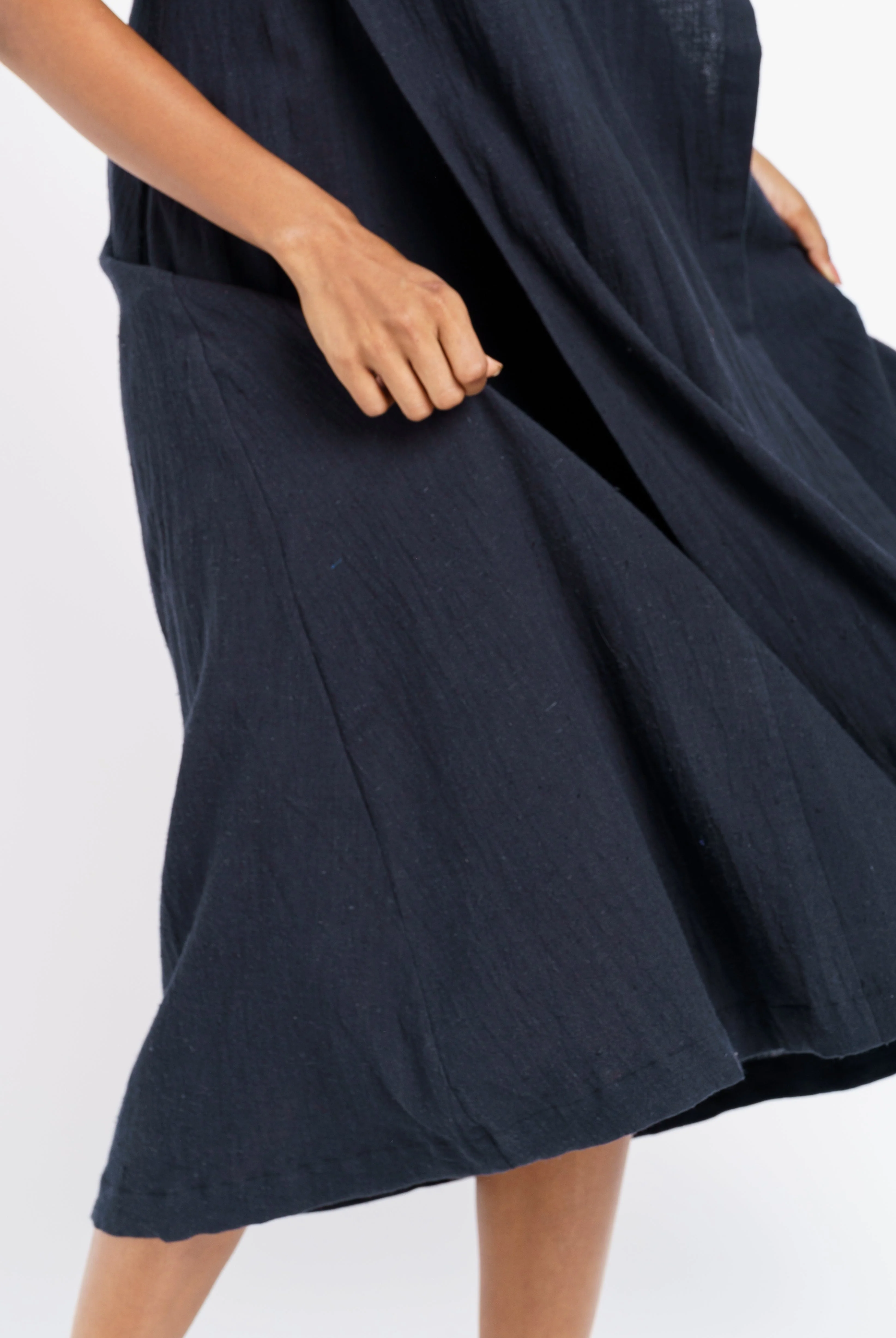 A Classic Ink Black Midi Dress