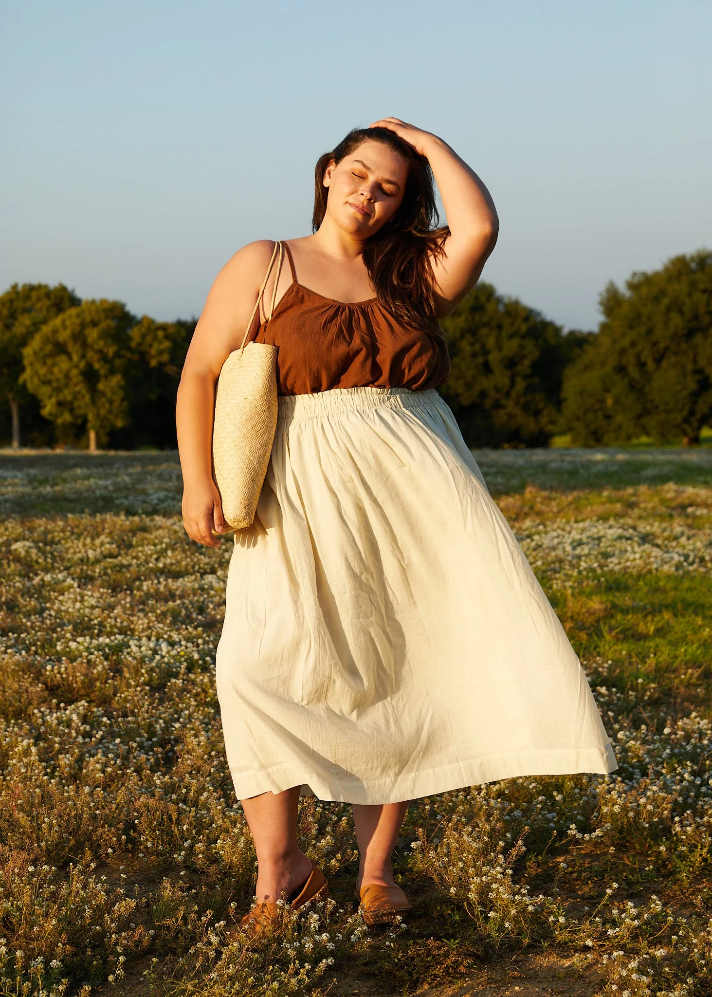 Off white cotton pleated Extended skirt