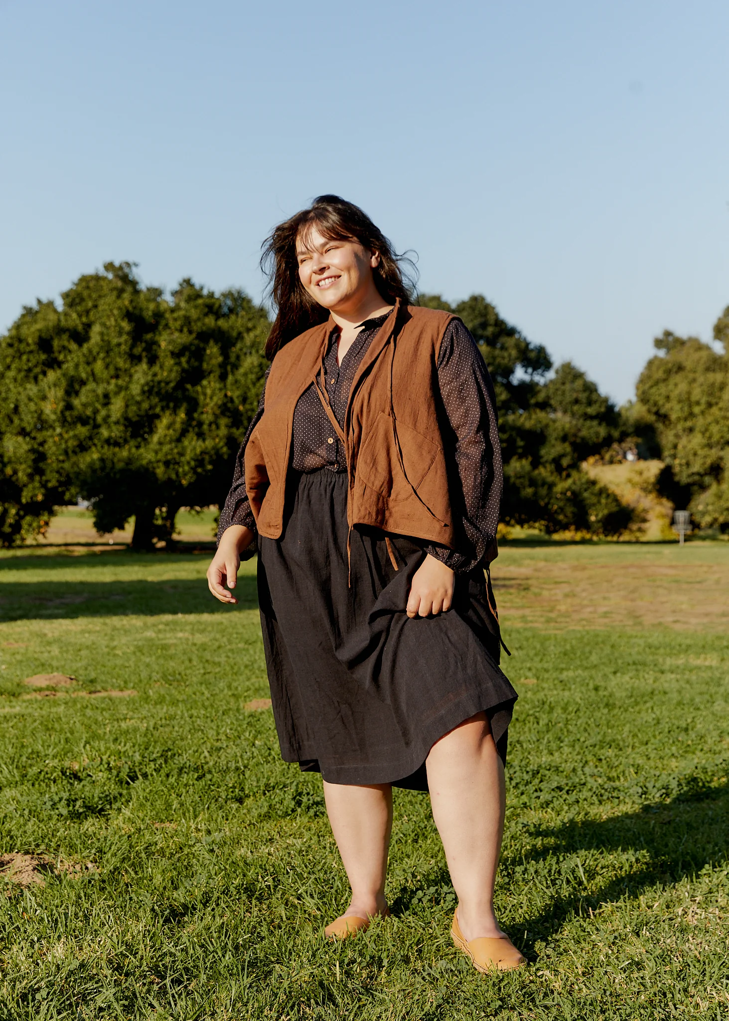 Chocolate brown Extended organic waistcoat