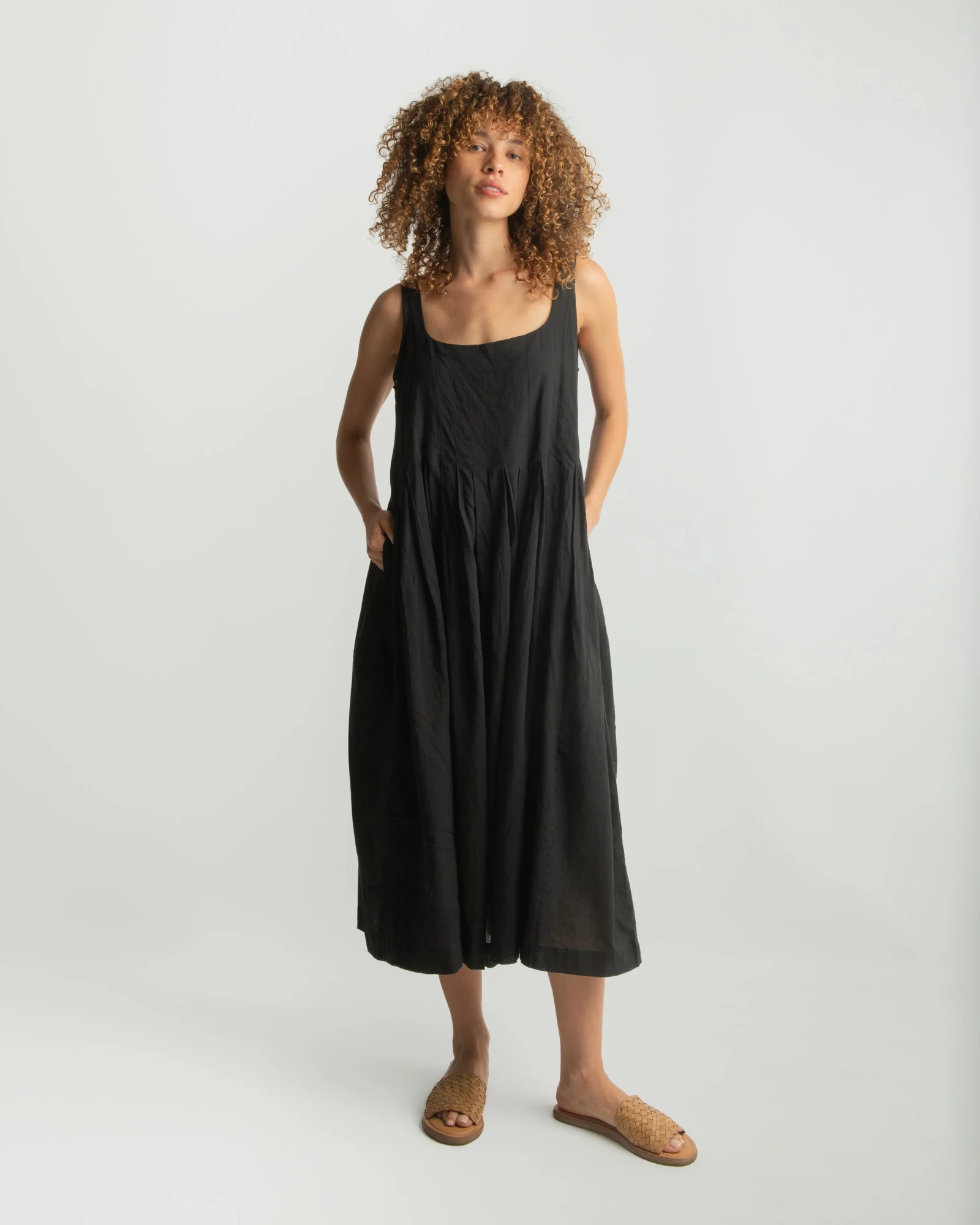 Black Cascade Midi Dress