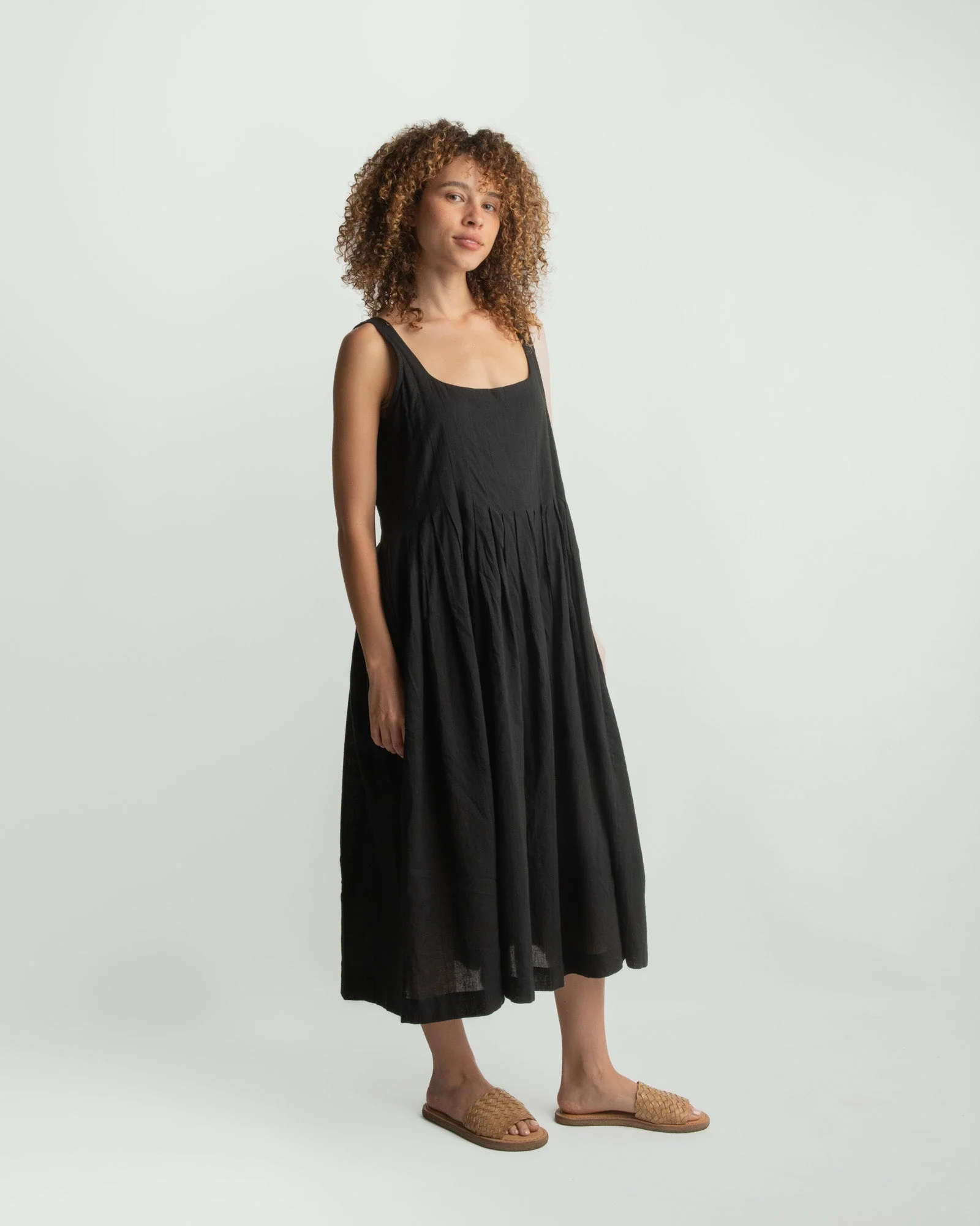 Black Cascade Midi Dress