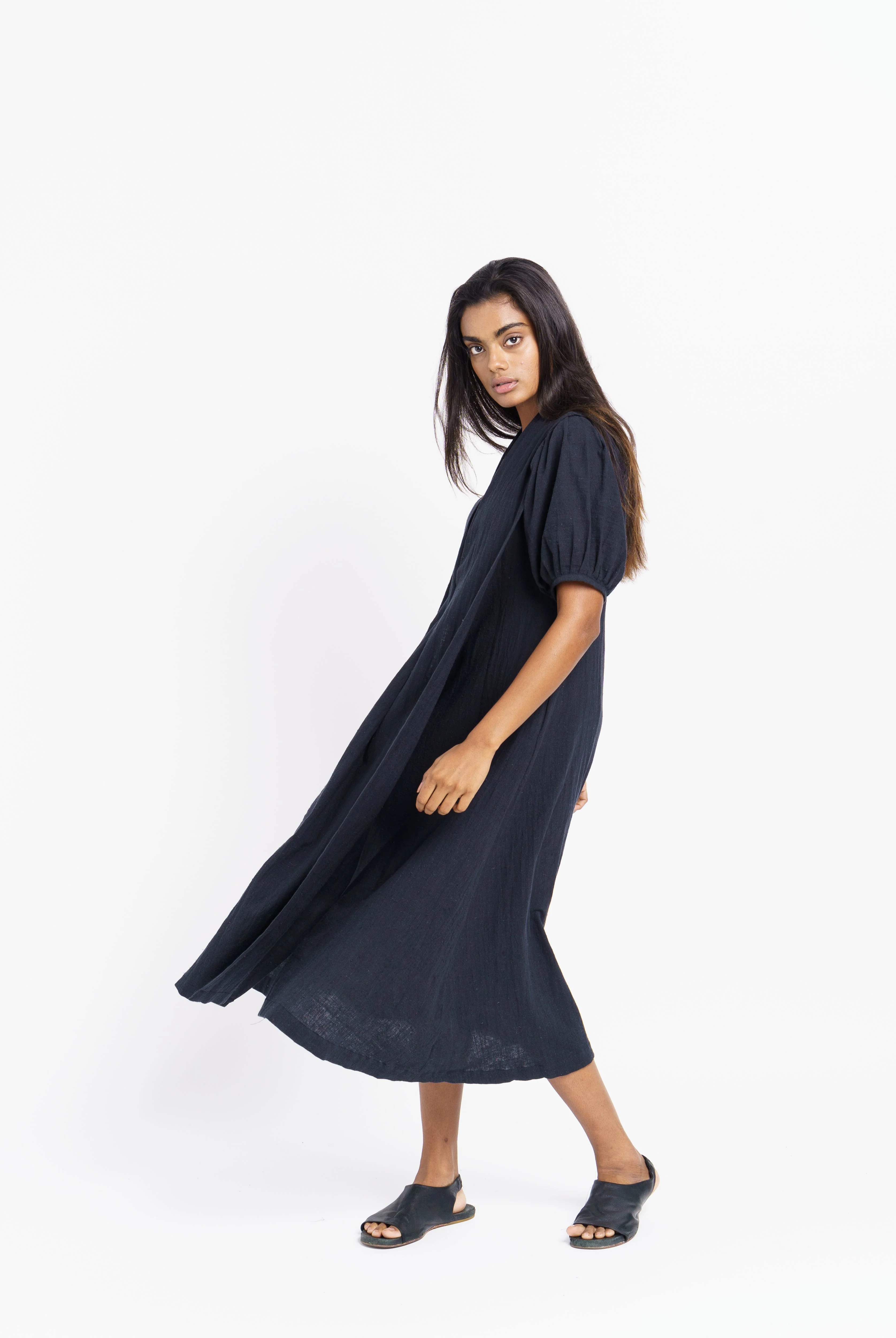 A Classic Ink Black Midi Dress