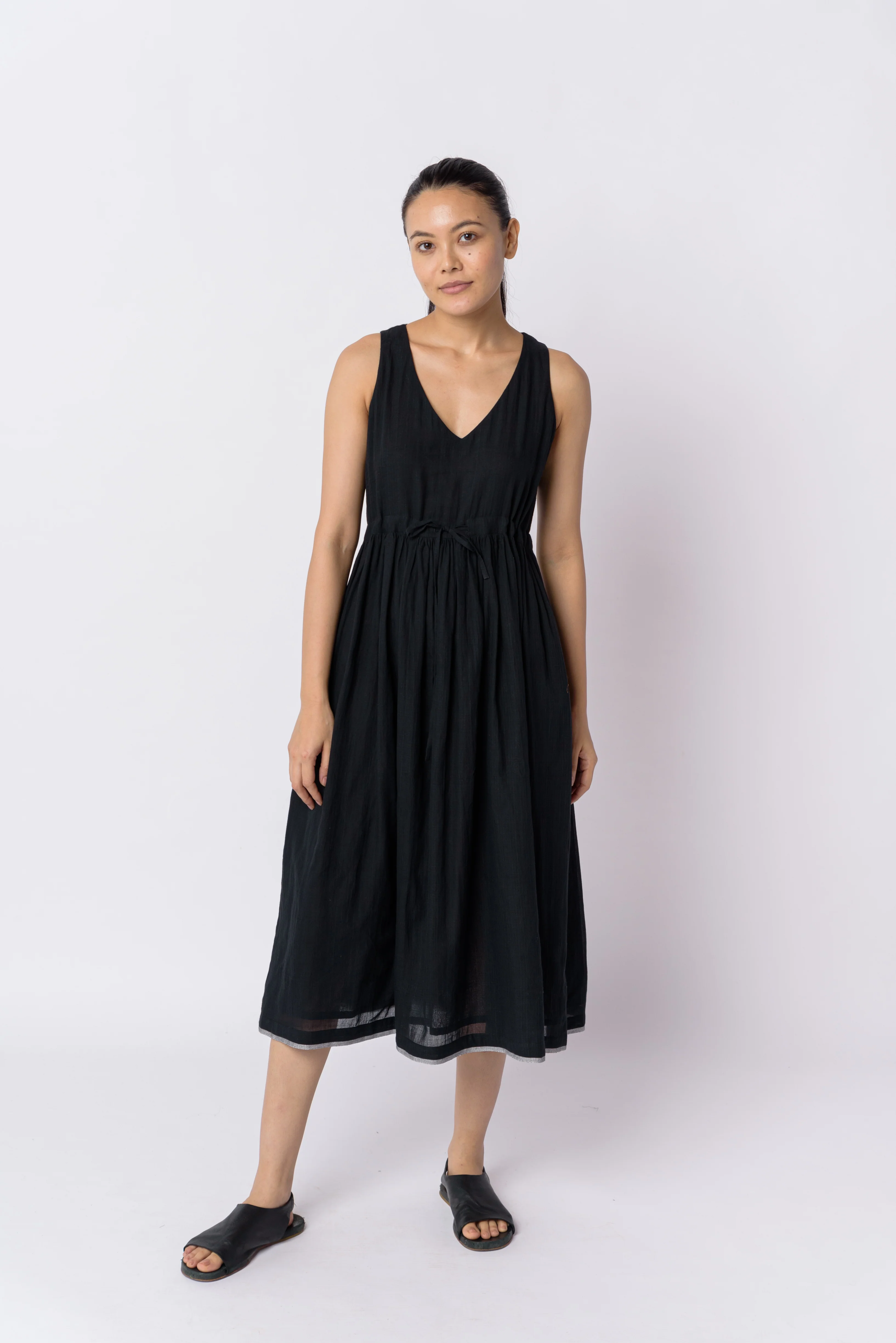 Black front tie-up dress
