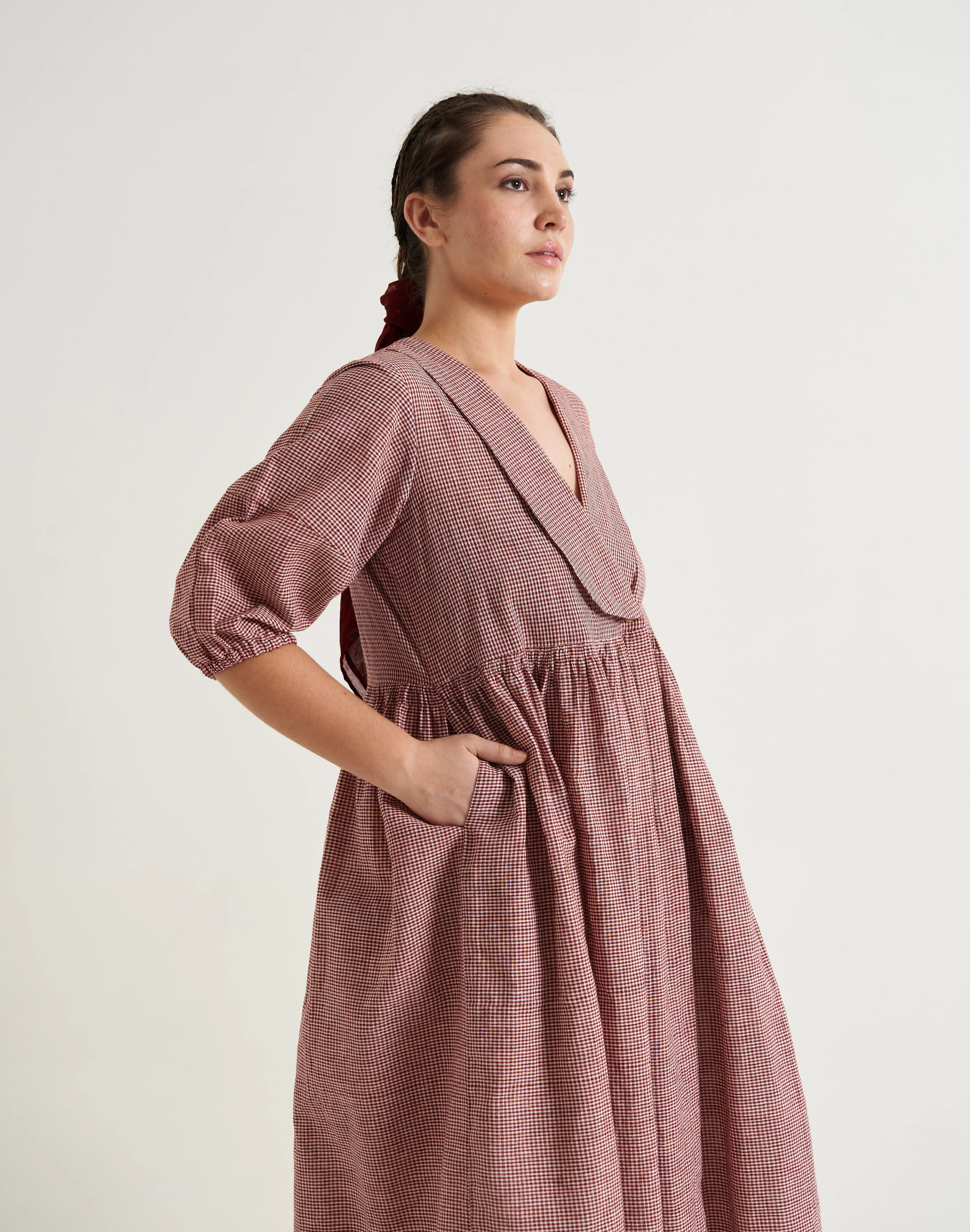 Crimson Checkered Wrap on Dress