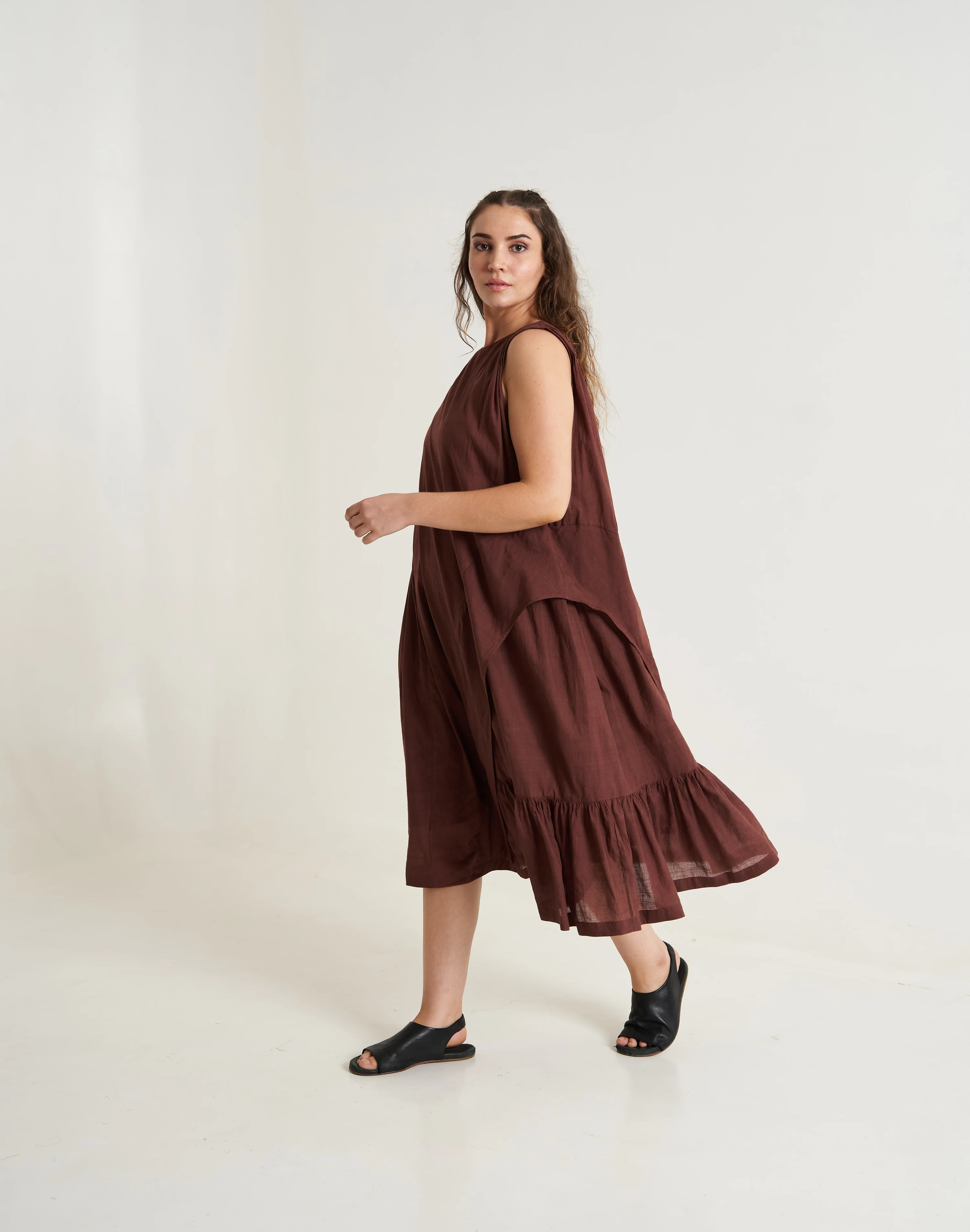 Cocoa Brown Pleated Twirl Dress