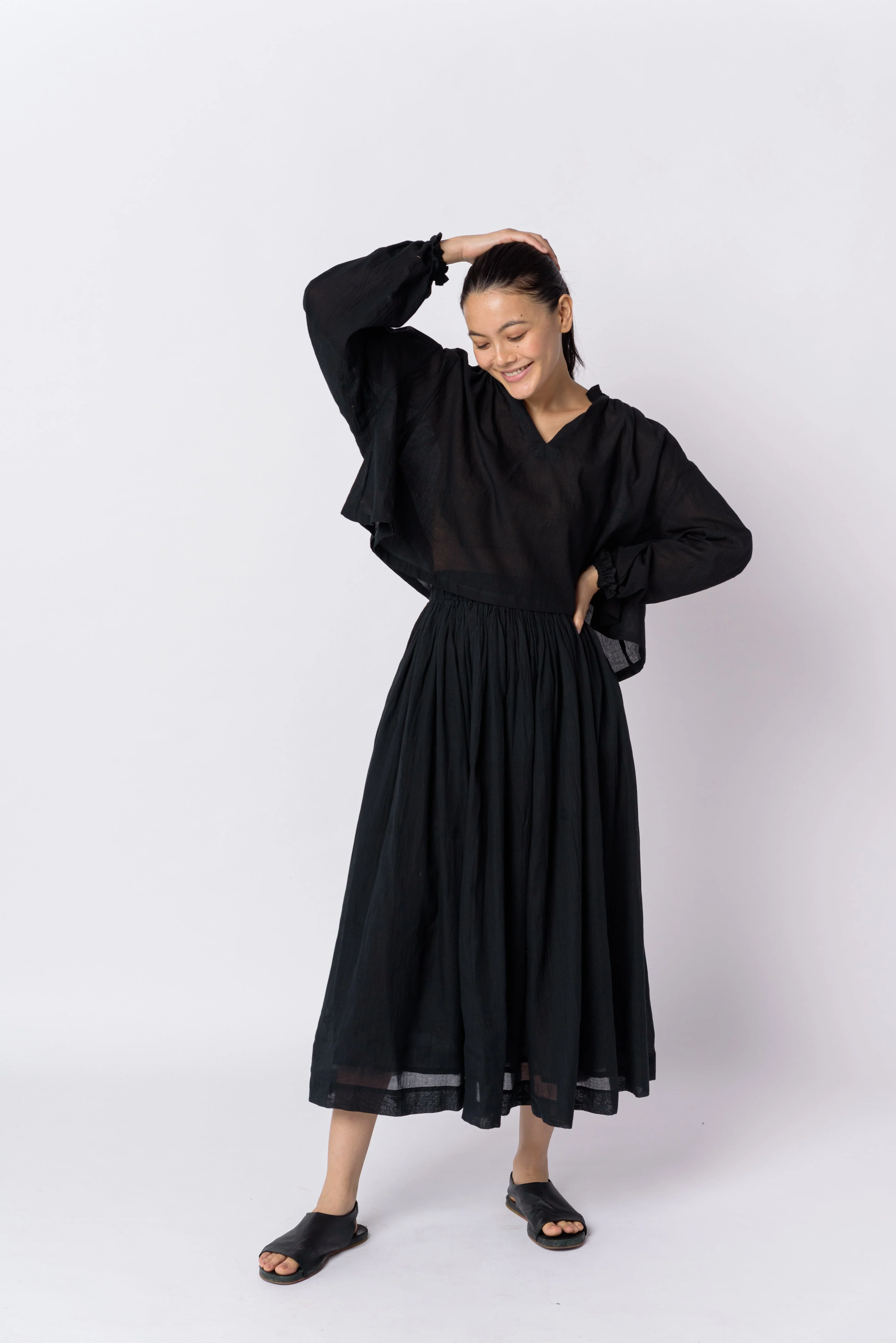 Black cotton flared top