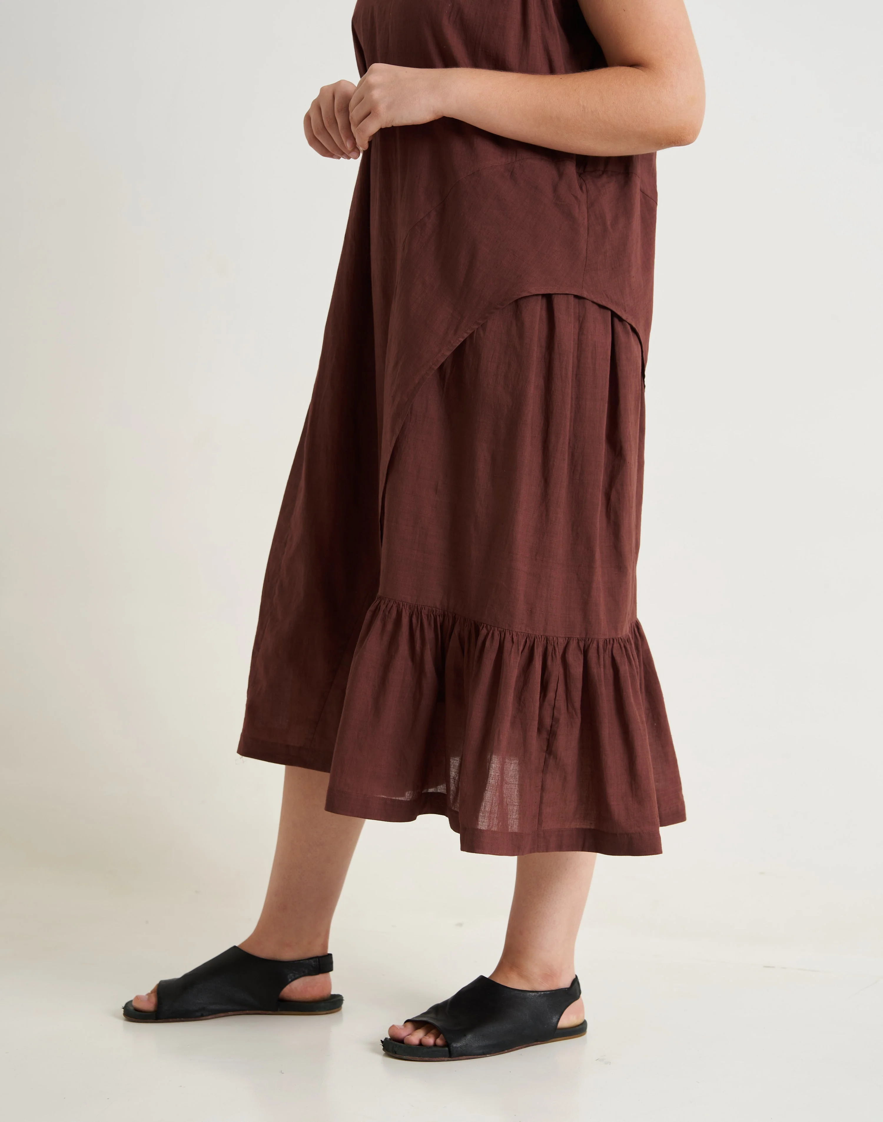 Cocoa Brown Pleated Twirl Dress