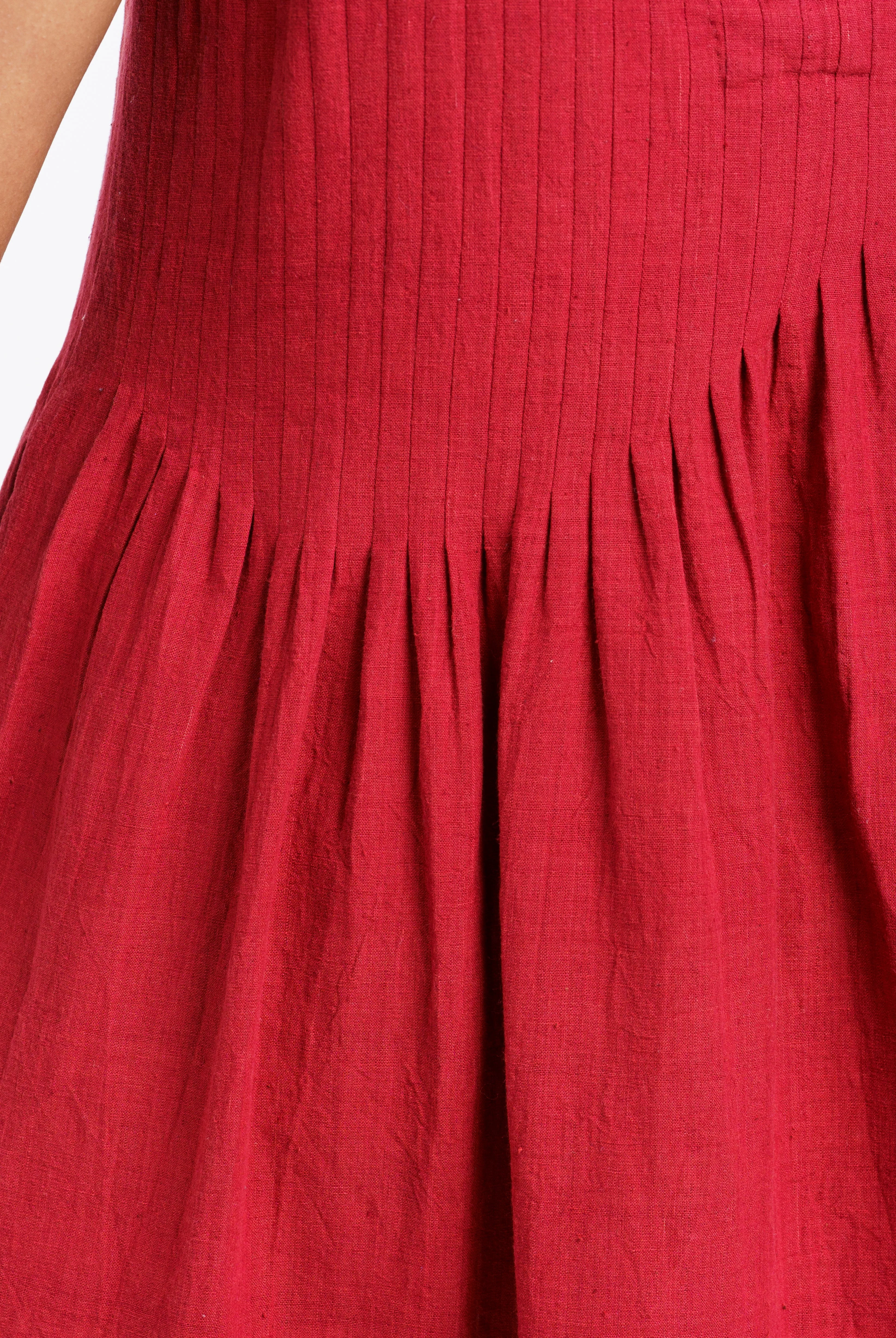 Red pleated midi dress