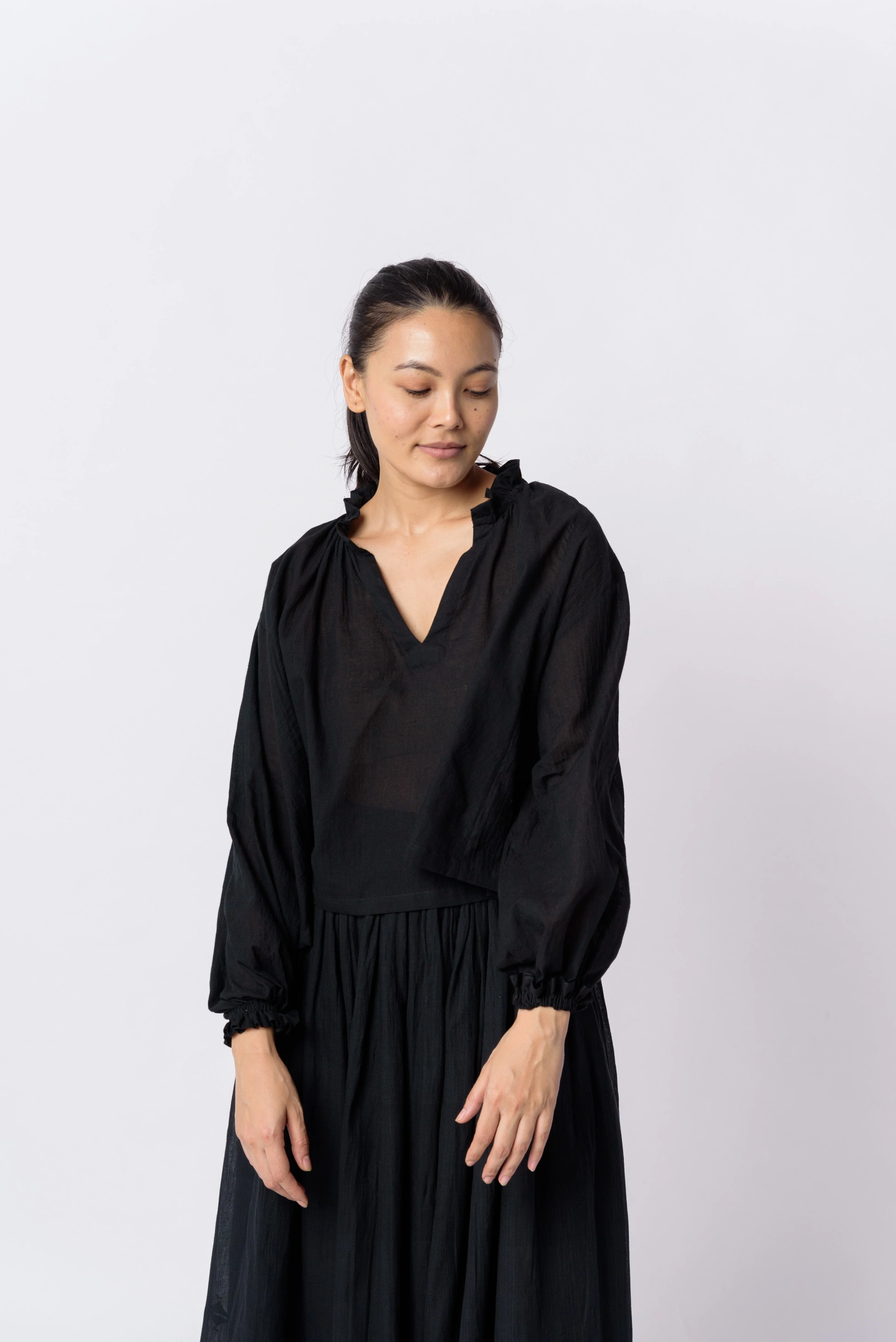 Black cotton flared top