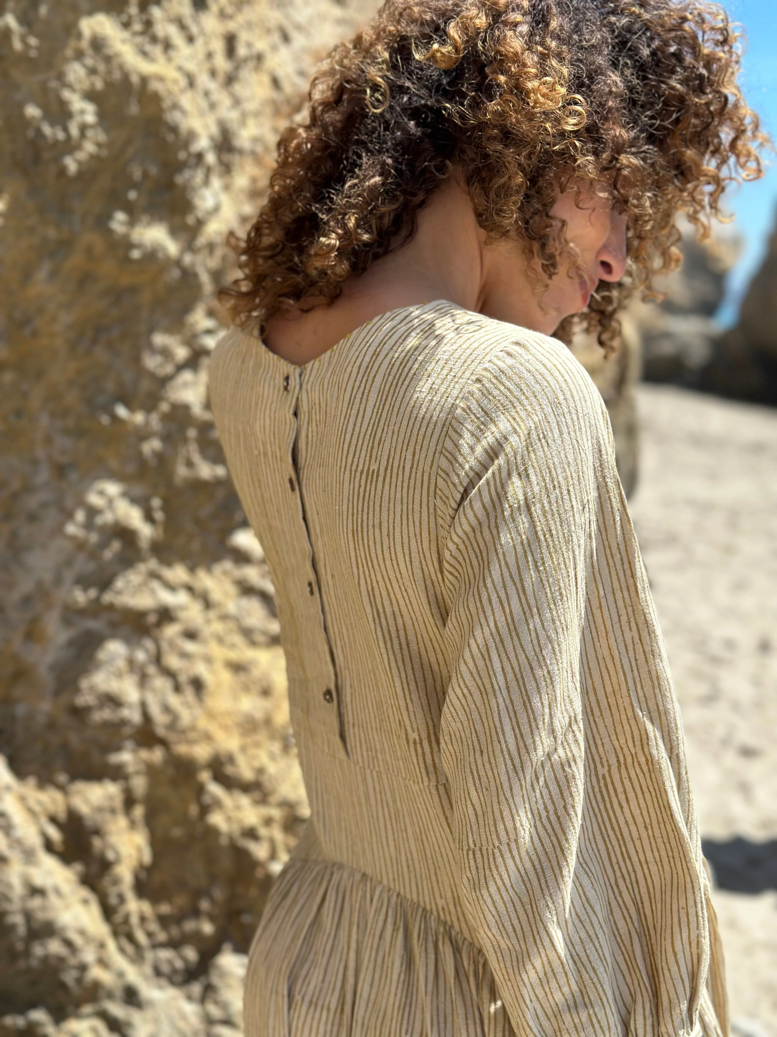 Hand Block Printed Gathered Midi Dress