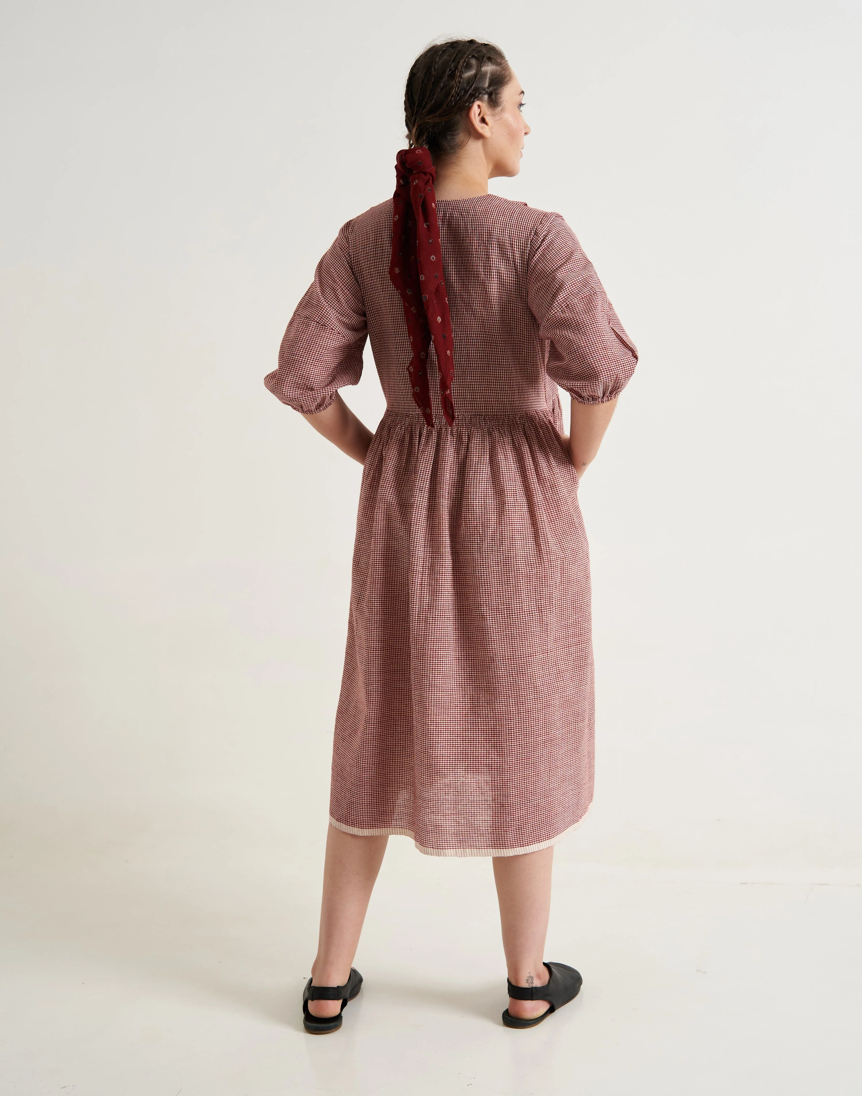 Crimson Checkered Wrap on Dress