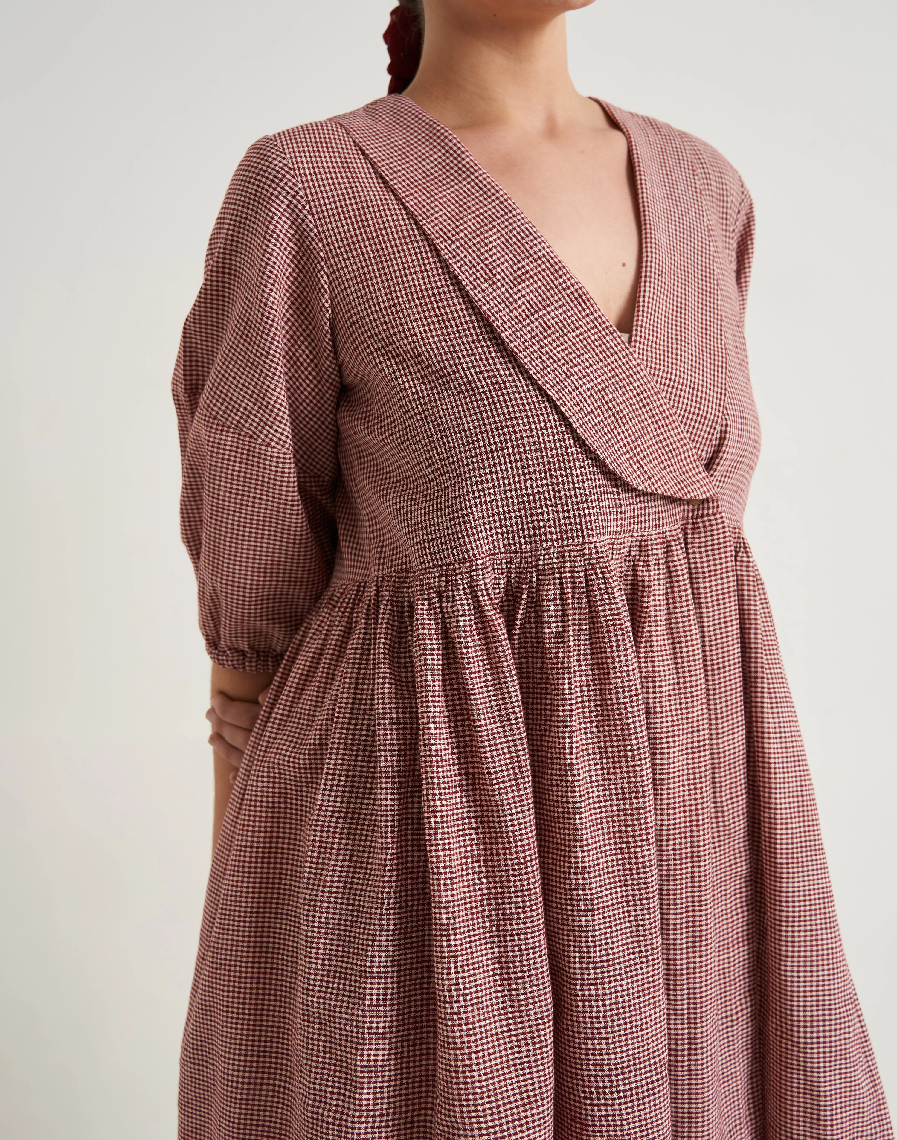 Crimson Checkered Wrap on Dress