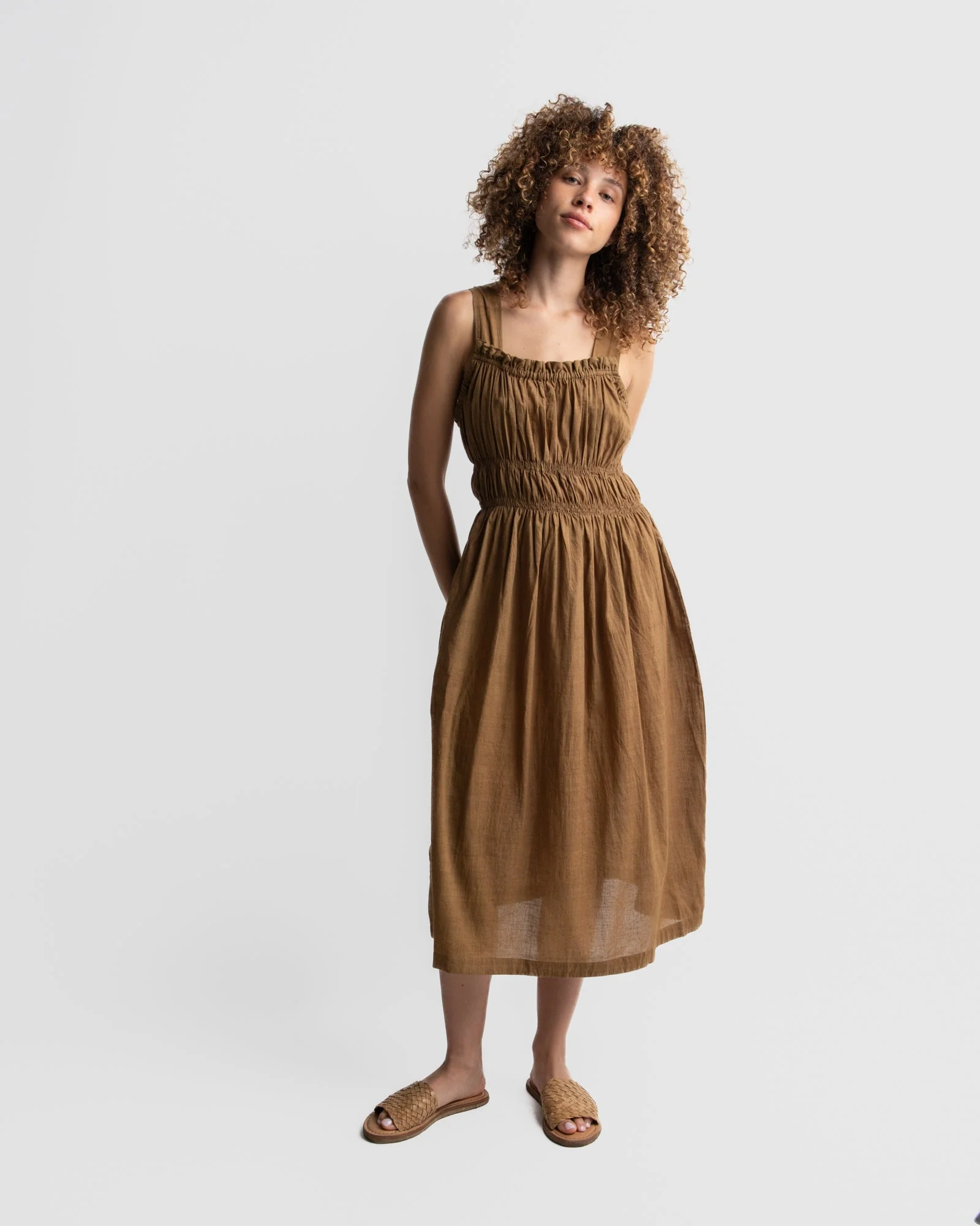 Caramel brown midi dress