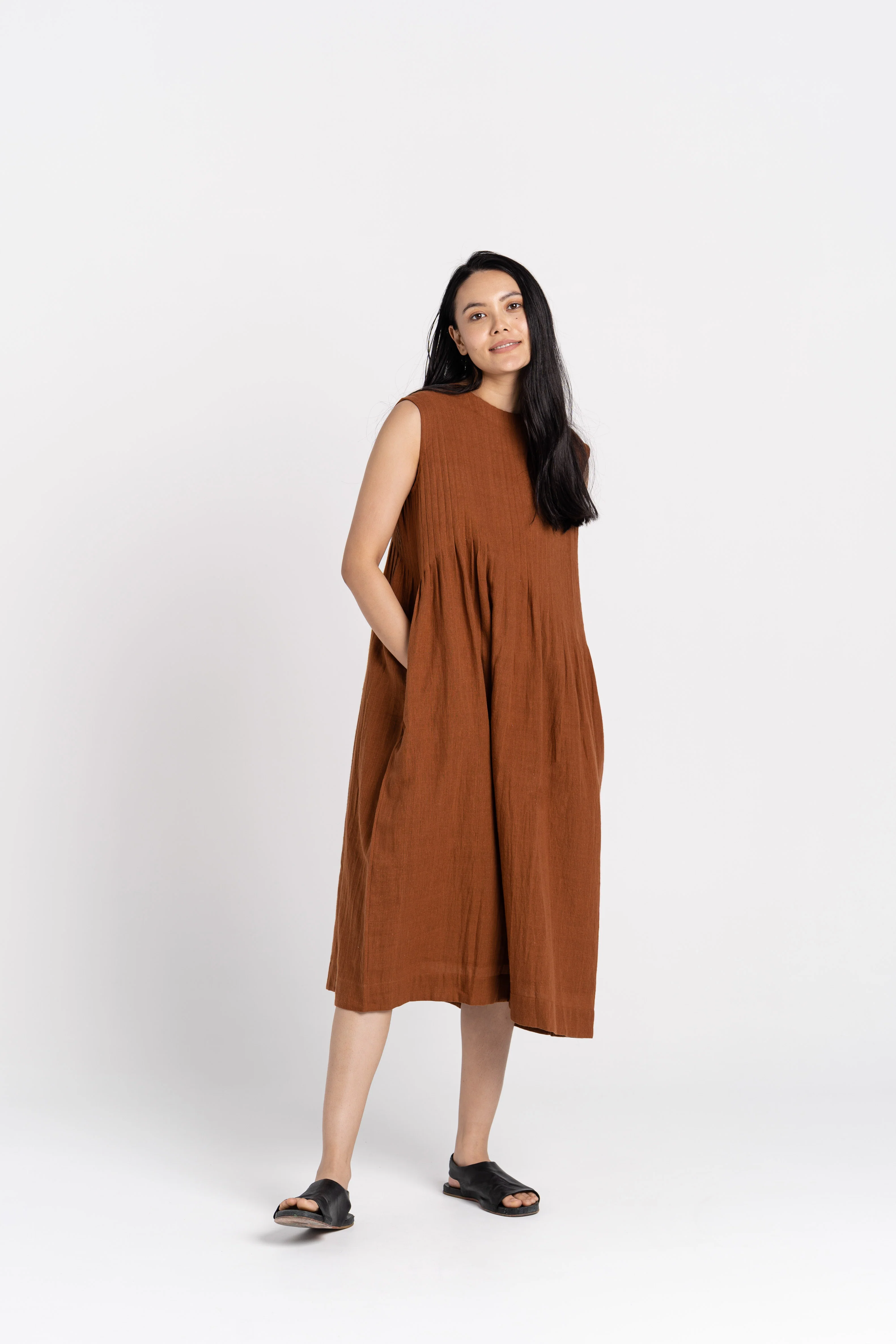 Bombay Brown Pleated Organic Cotton Dress