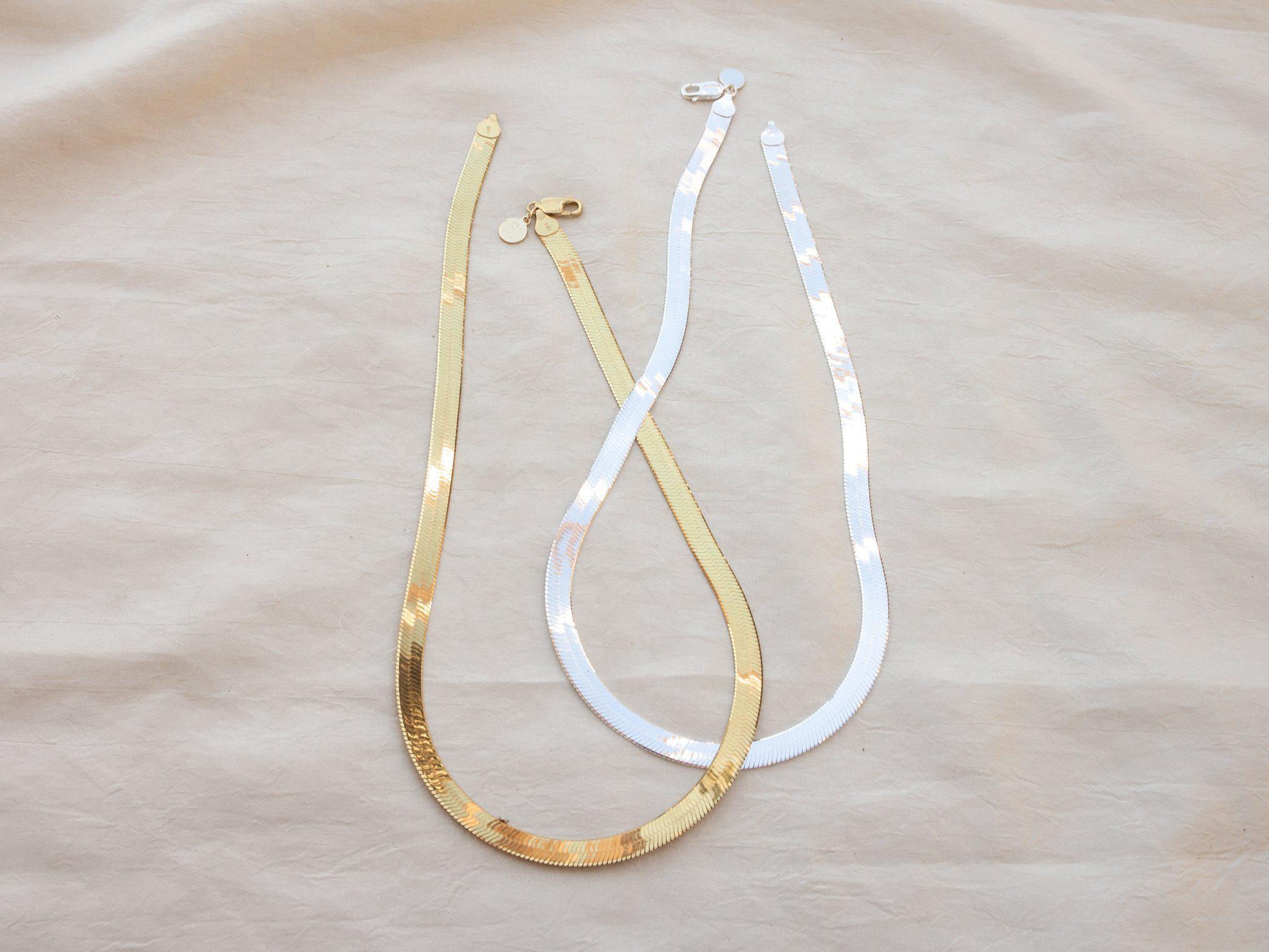 Bold Silver Herringbone Chain Necklace