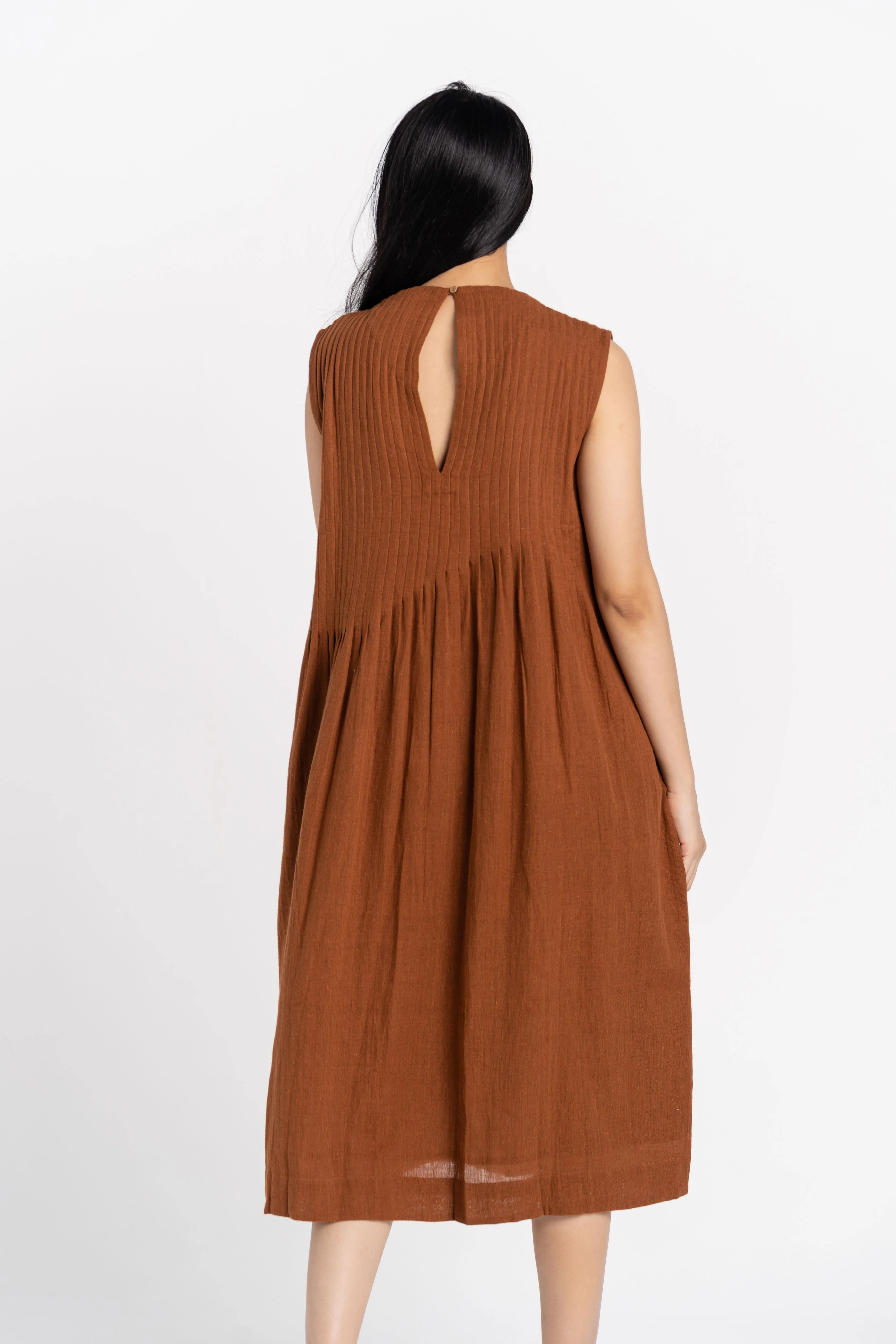 Bombay Brown Pleated Organic Cotton Dress