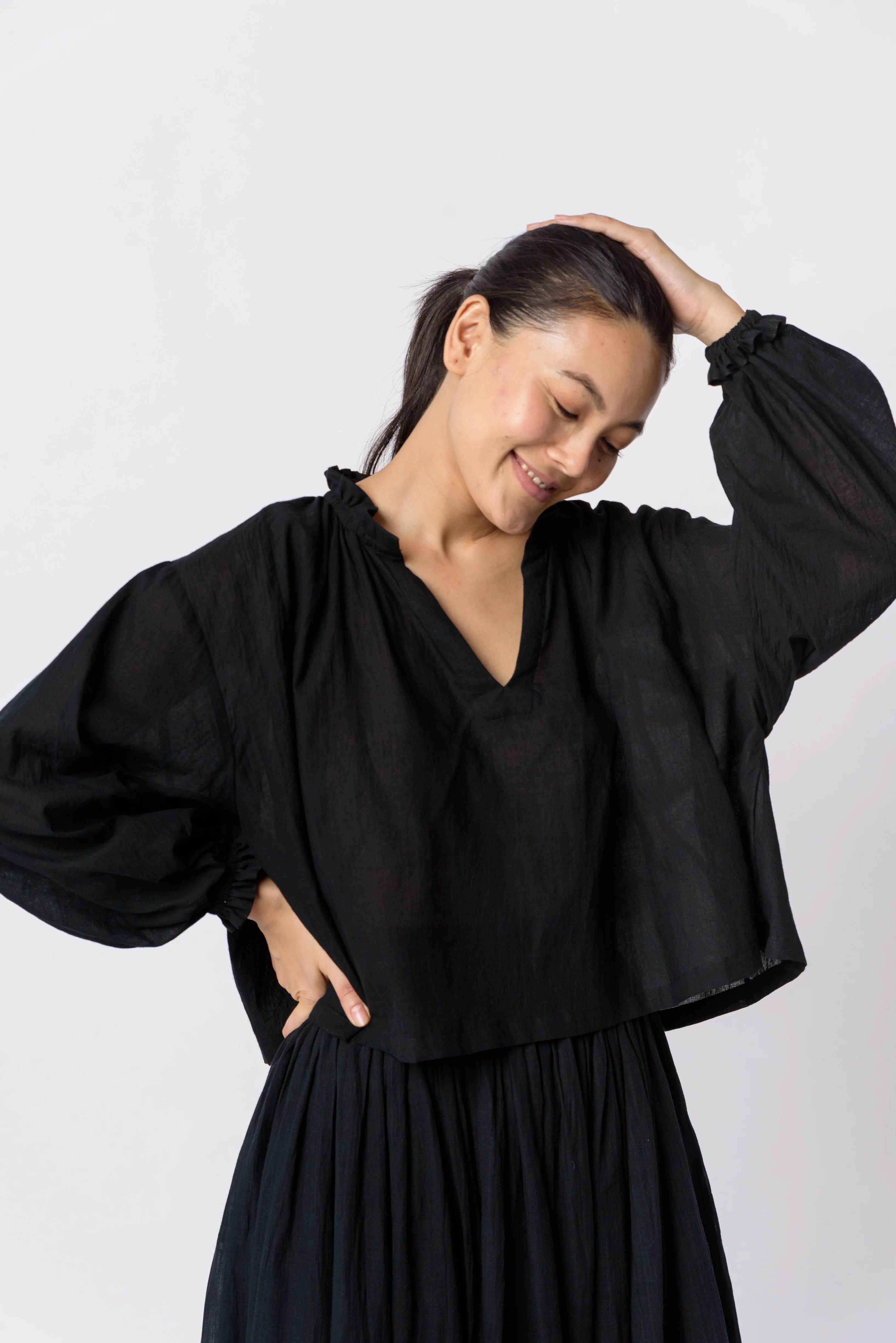 Black cotton flared top