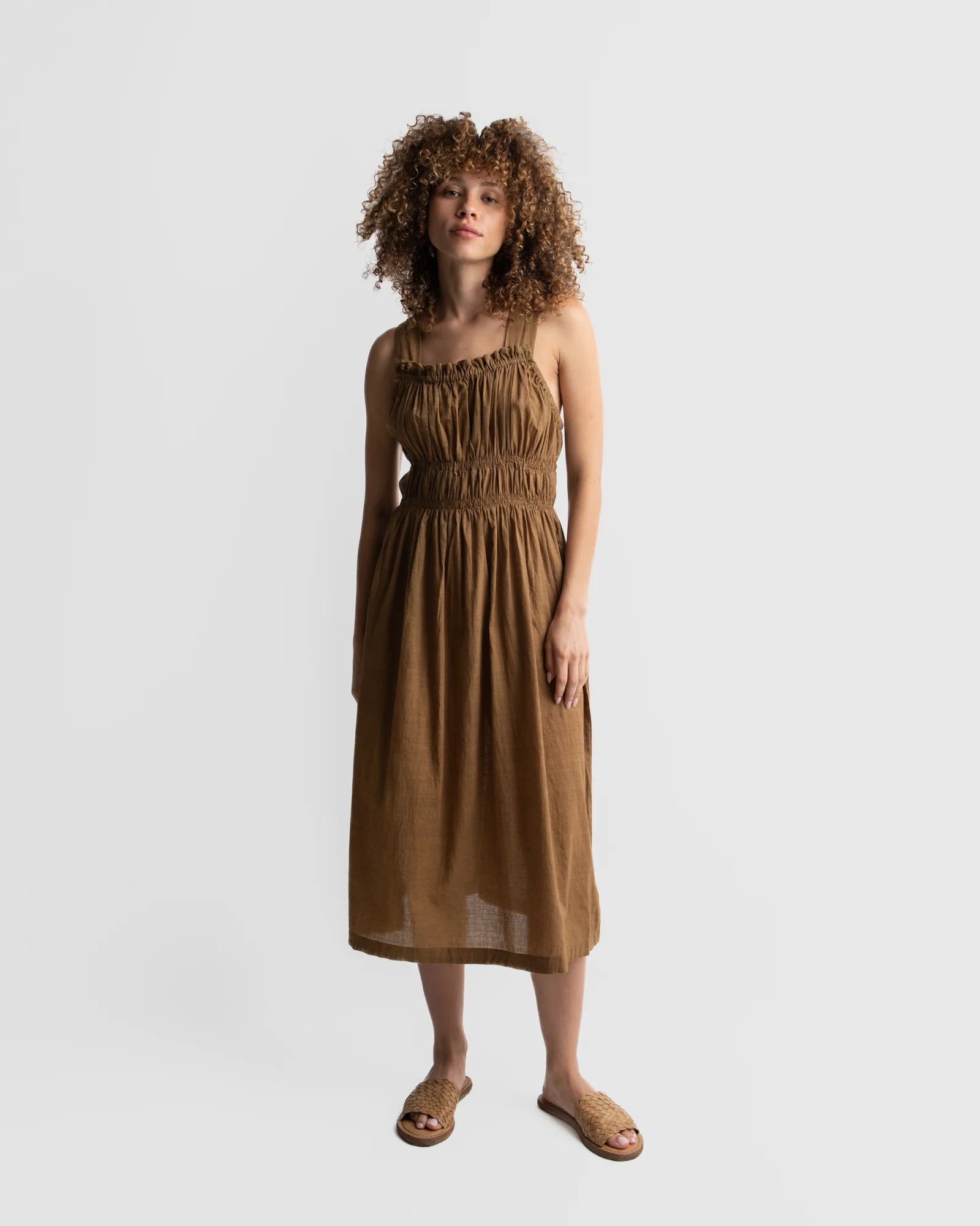 Caramel brown midi dress