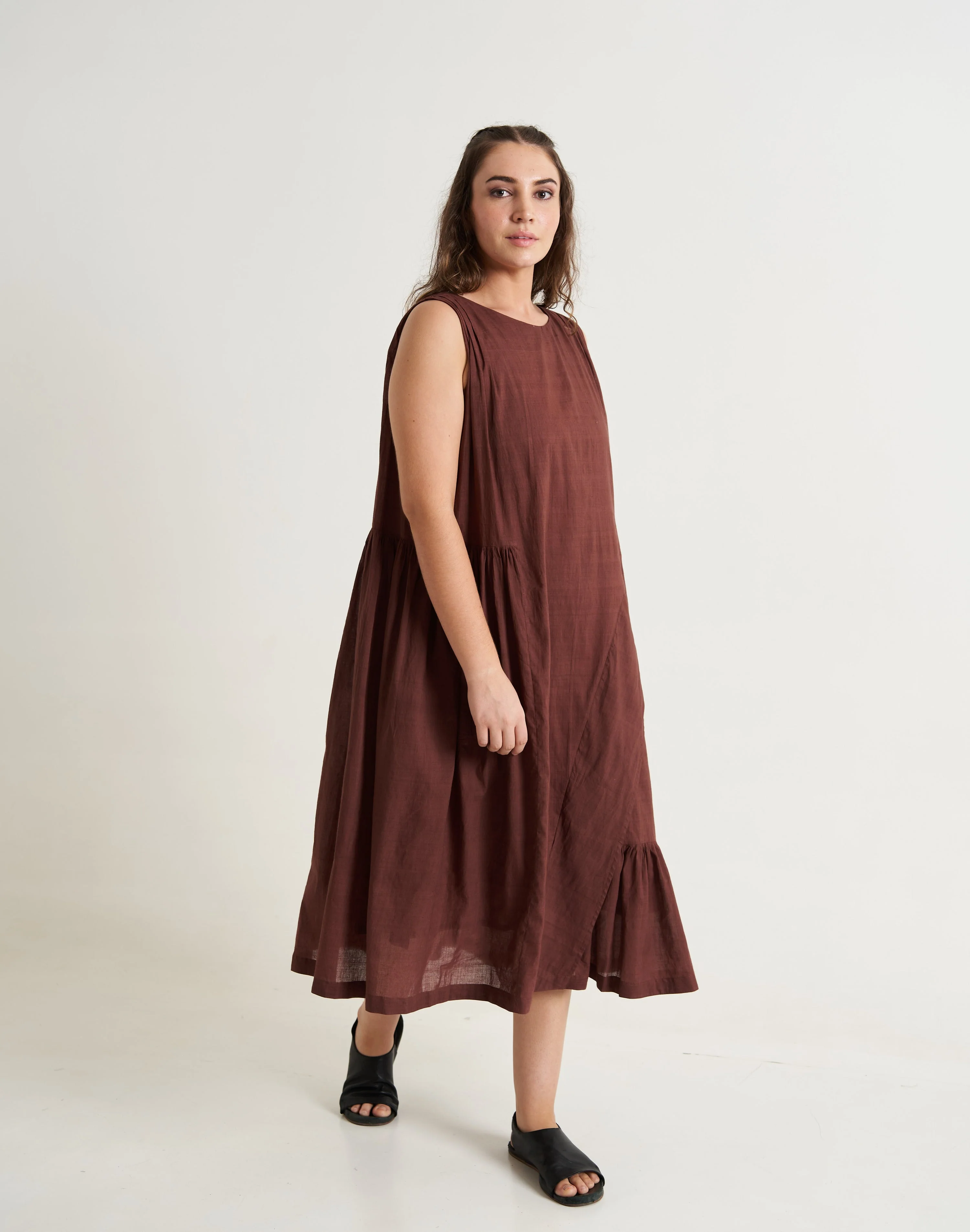 Cocoa Brown Pleated Twirl Dress