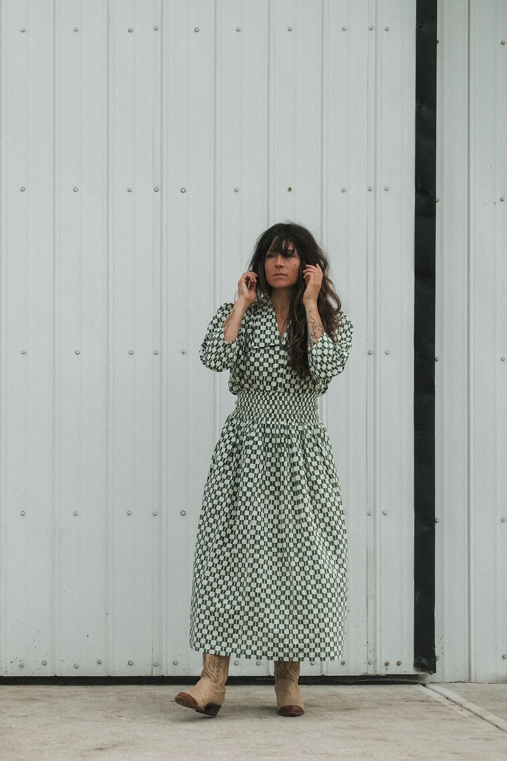 Green Blocks Smocked Skirt